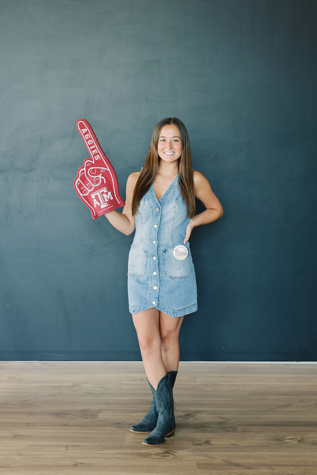 Denim Button Down V Neck Mini Dress