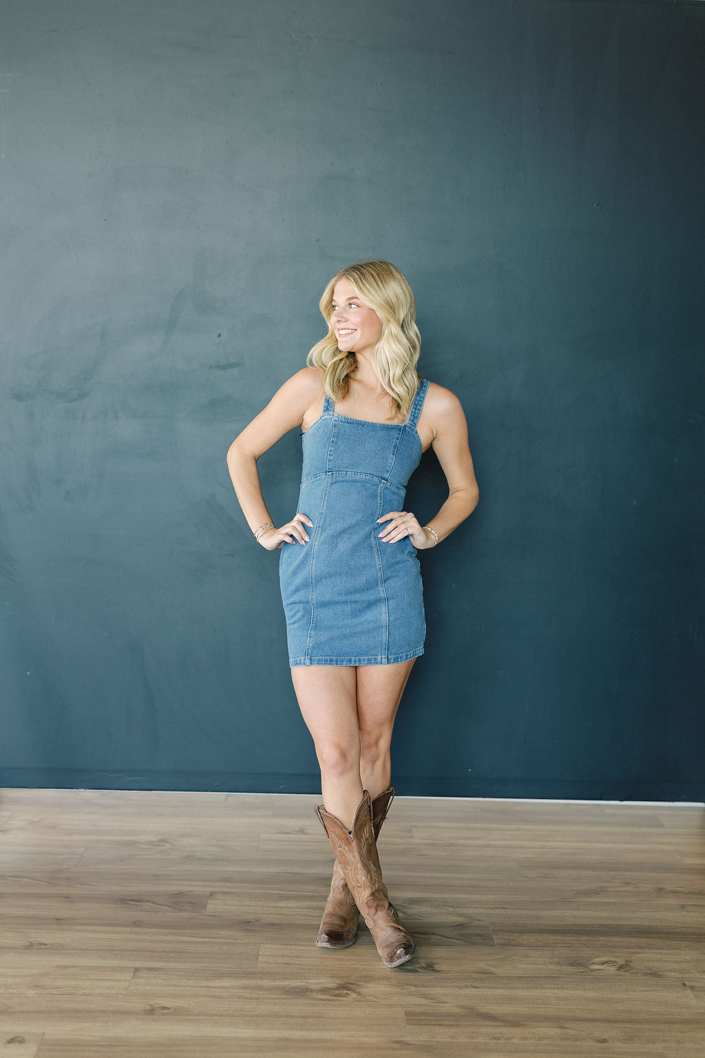 Denim Tie Back Mini Dress