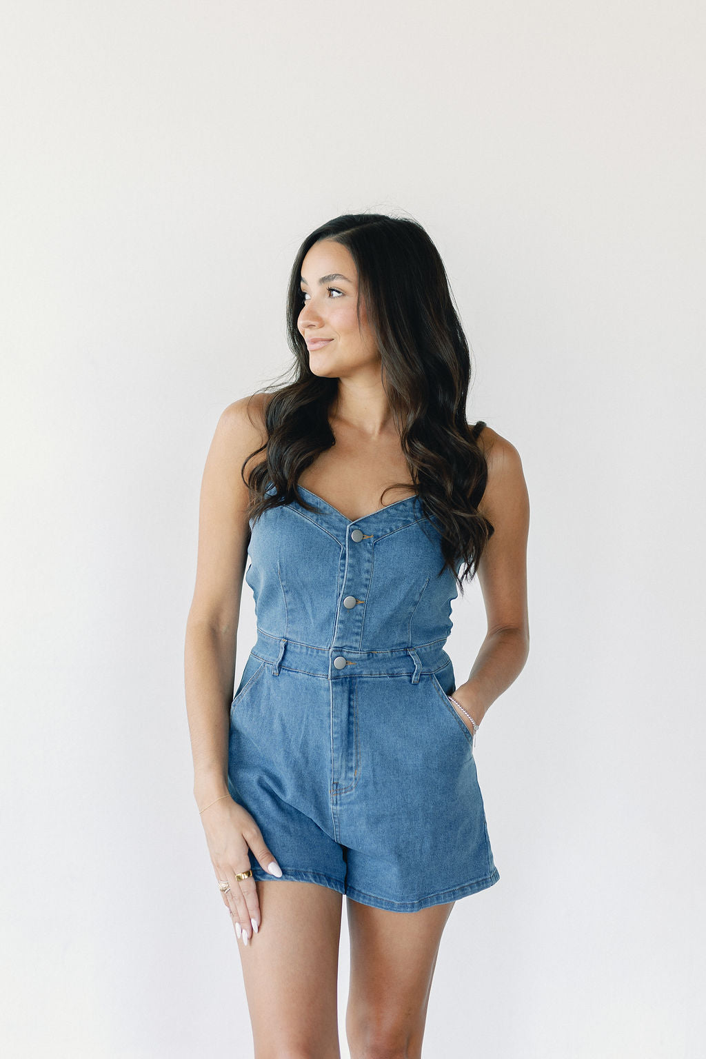 Cami Button Down Denim Romper