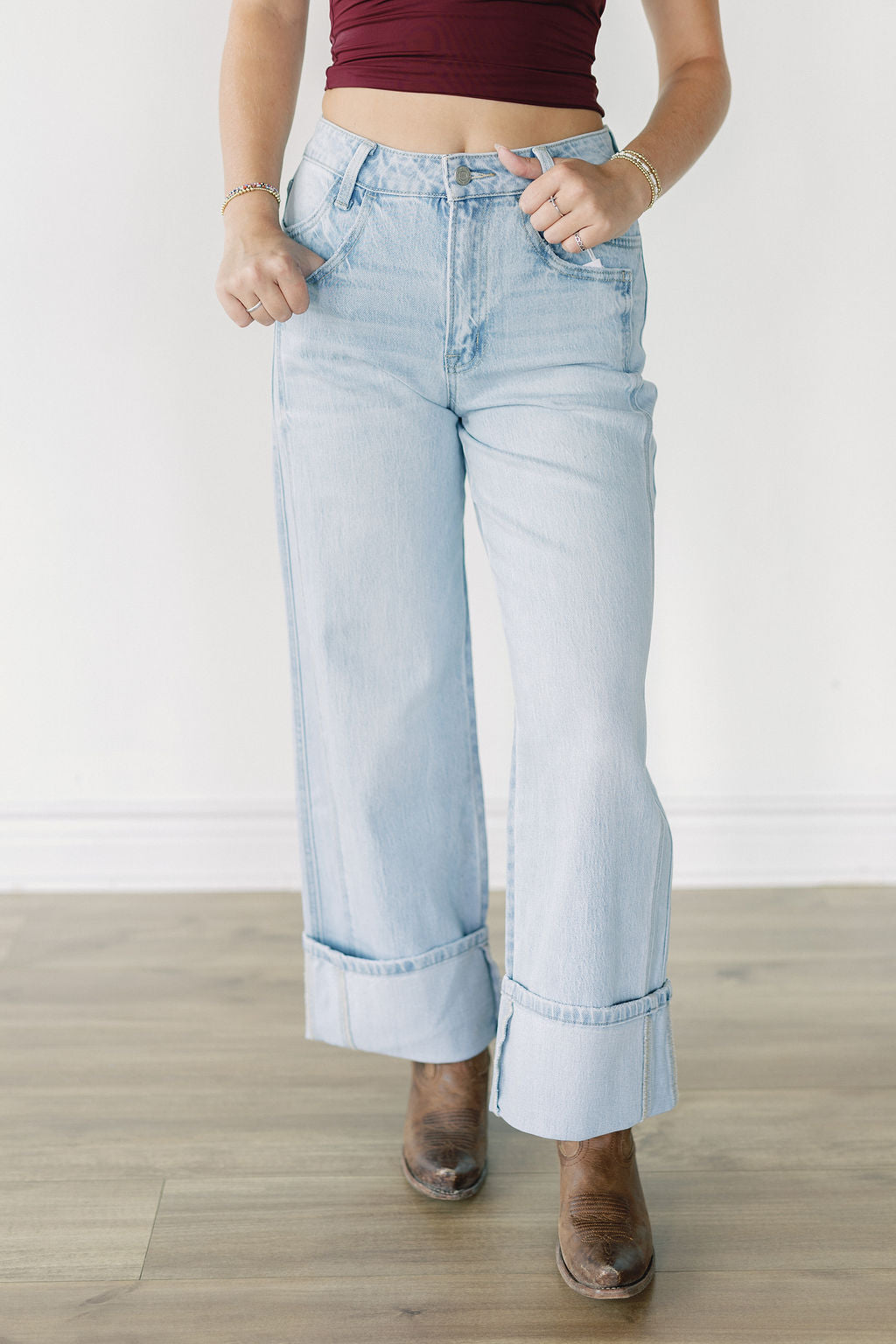 Super High Rise Cuffed Baggy Wide Leg Jeans