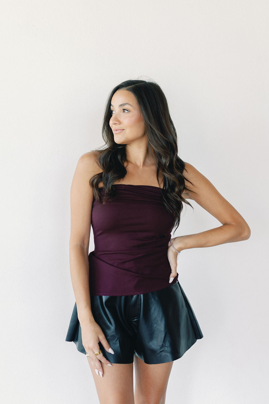 Strapless Side Ruched Asymmetrical Top