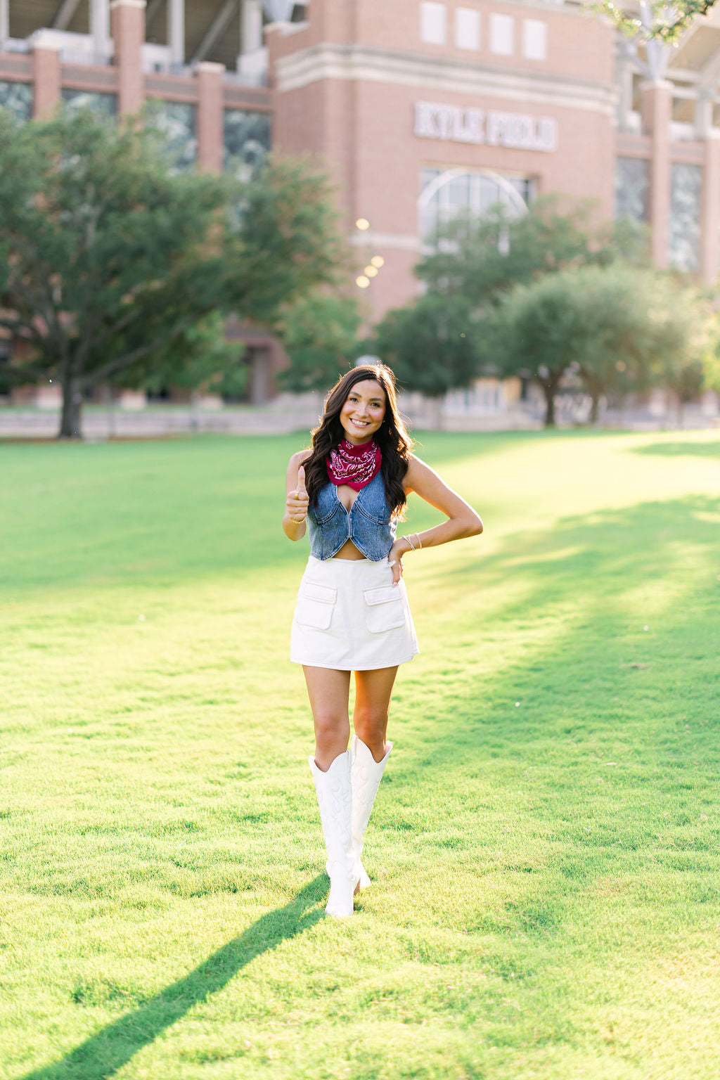 Plunge Neck Hook Closure Denim Crop