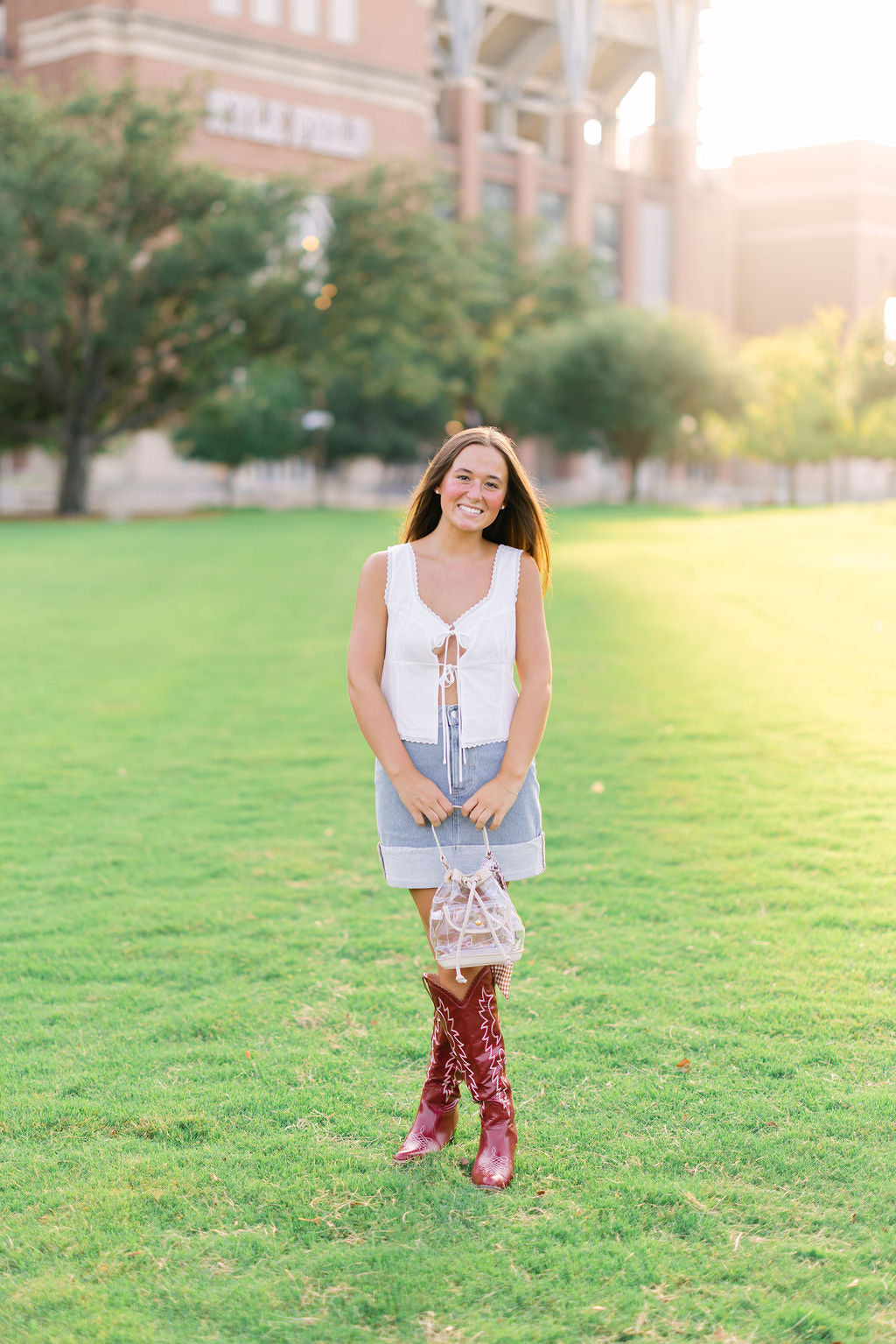 Scalloped Trim Tie Front Top