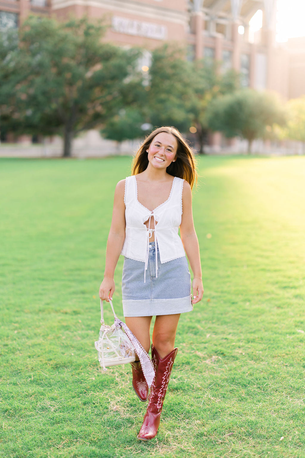 High Waisted Cuffed Denim Mini Skirt