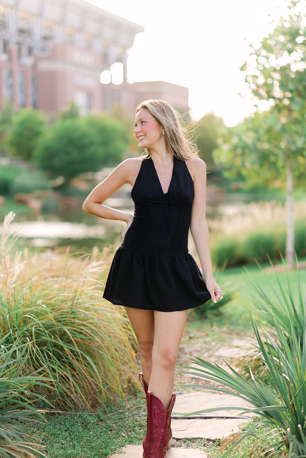 Cotton Blend Halter Mini Dress