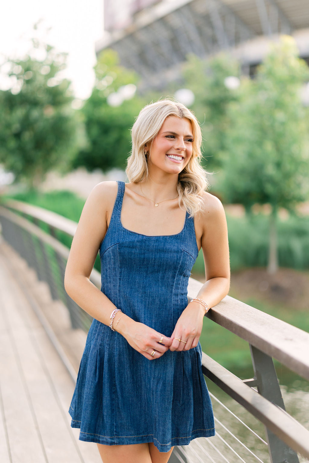 Denim Flare Side Pleated Mini Dress