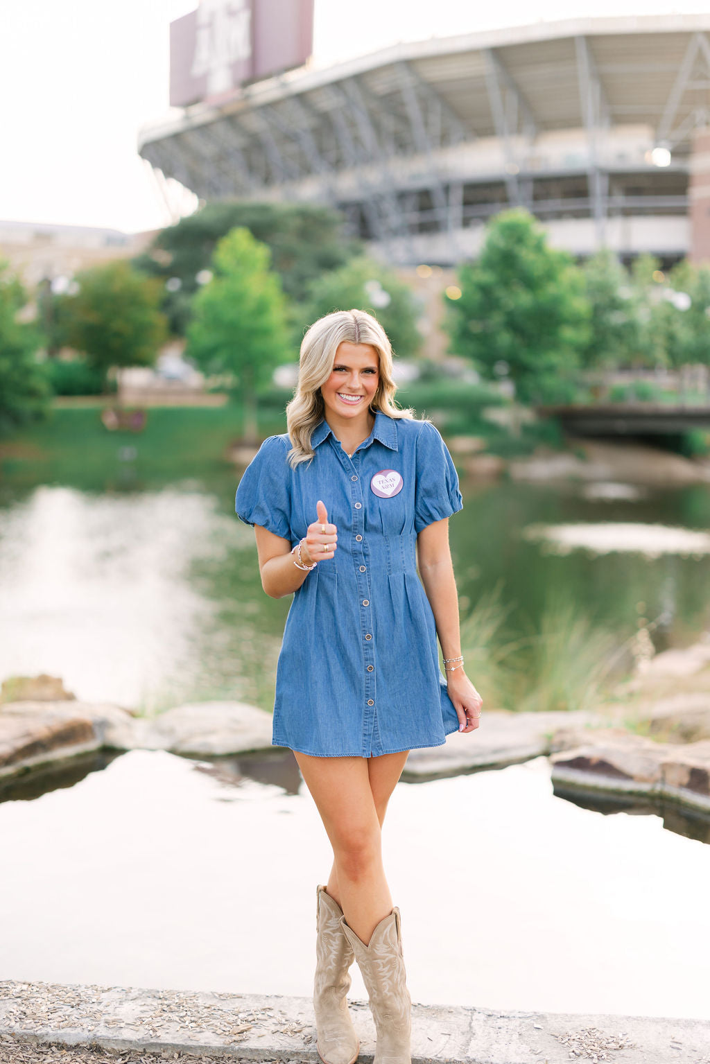 Denim Puff Sleeve Collared Button Down Mini Dress