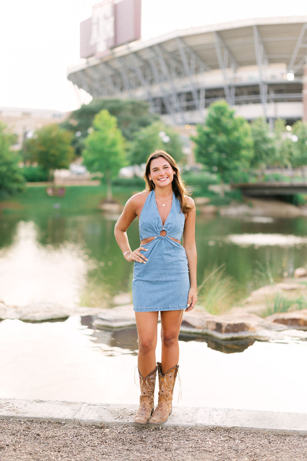 Denim Halter Dress With Cut Out Detail