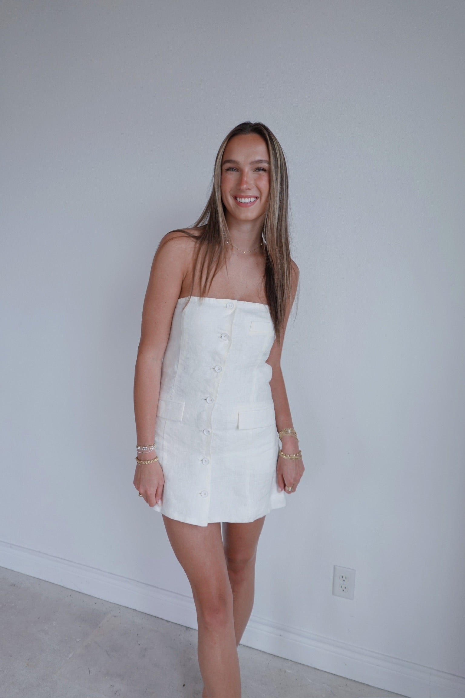Strapless Button Down Mini Dress