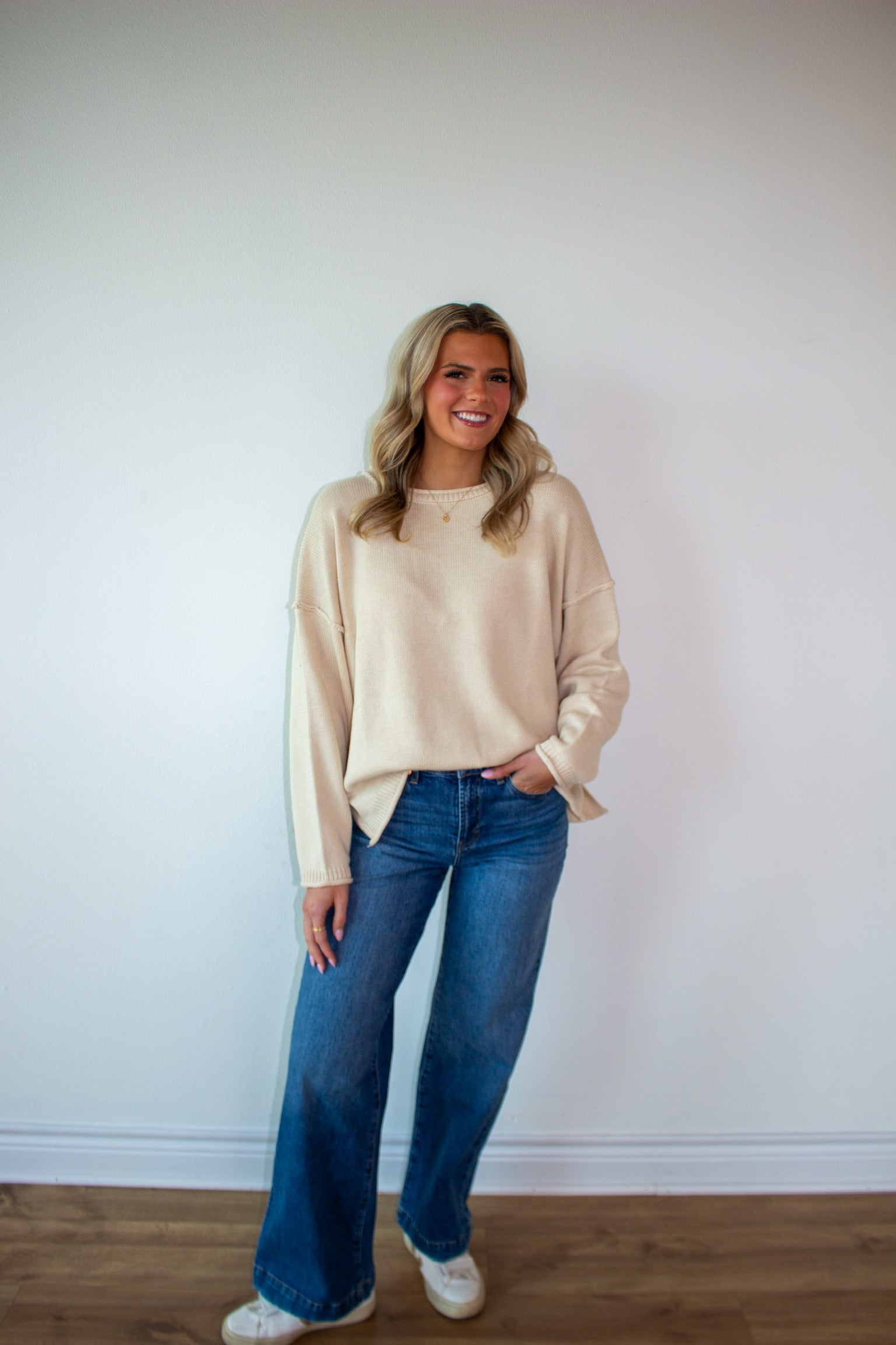 Scoop Neck Raw Edge Sweater