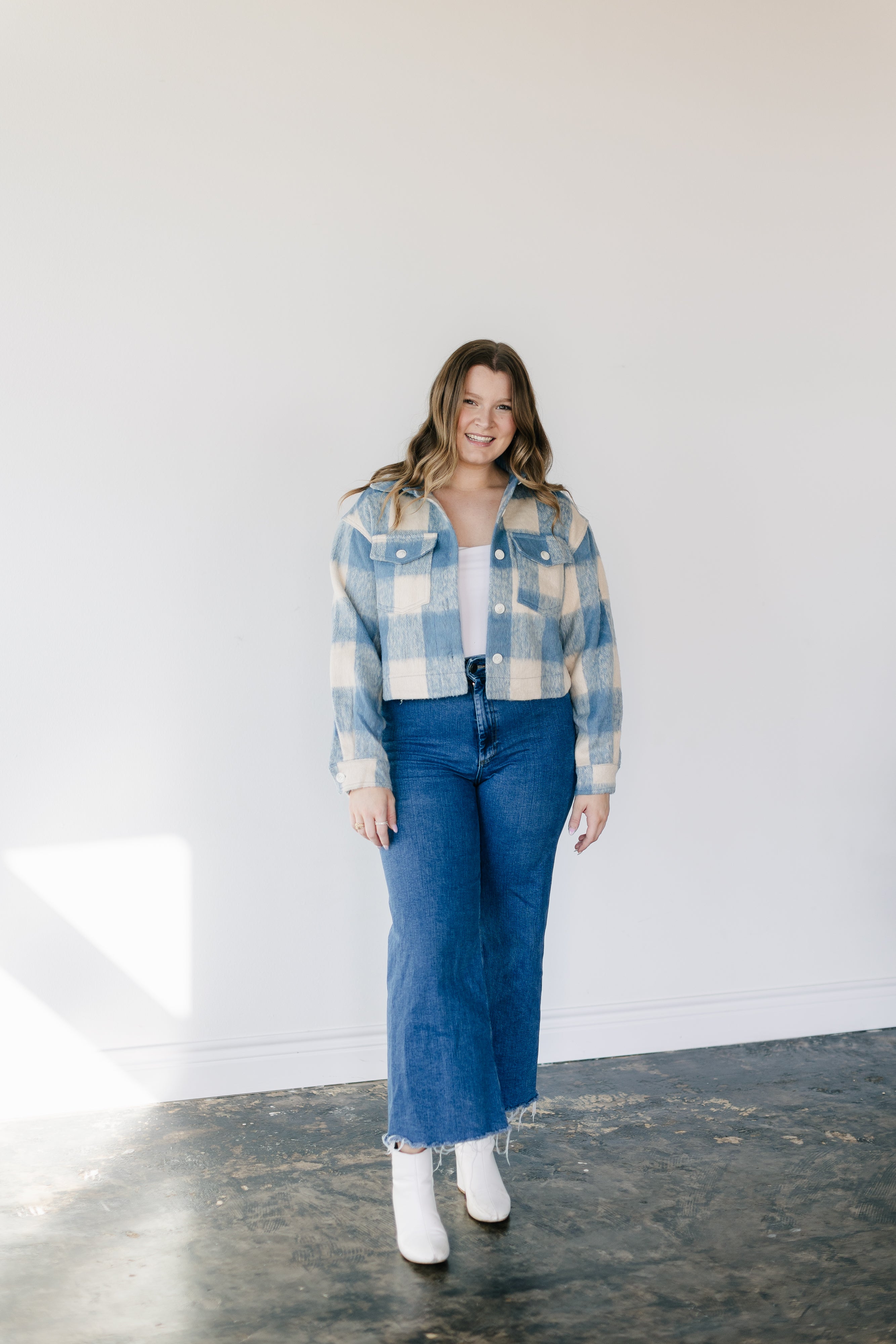 Plaid Fuzzy Cropped Shacket