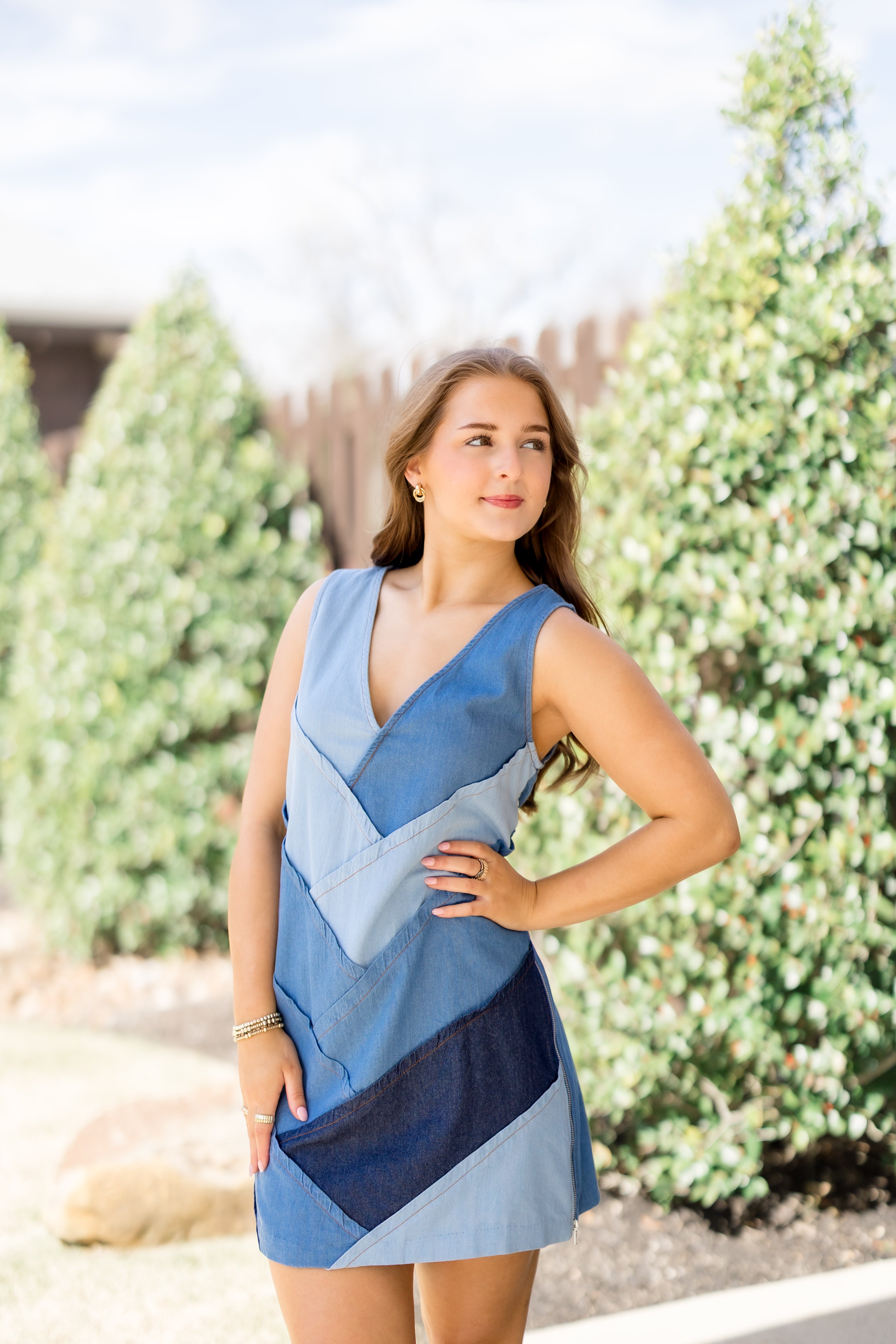 Zig Zag Contrast Denim Mini Dress