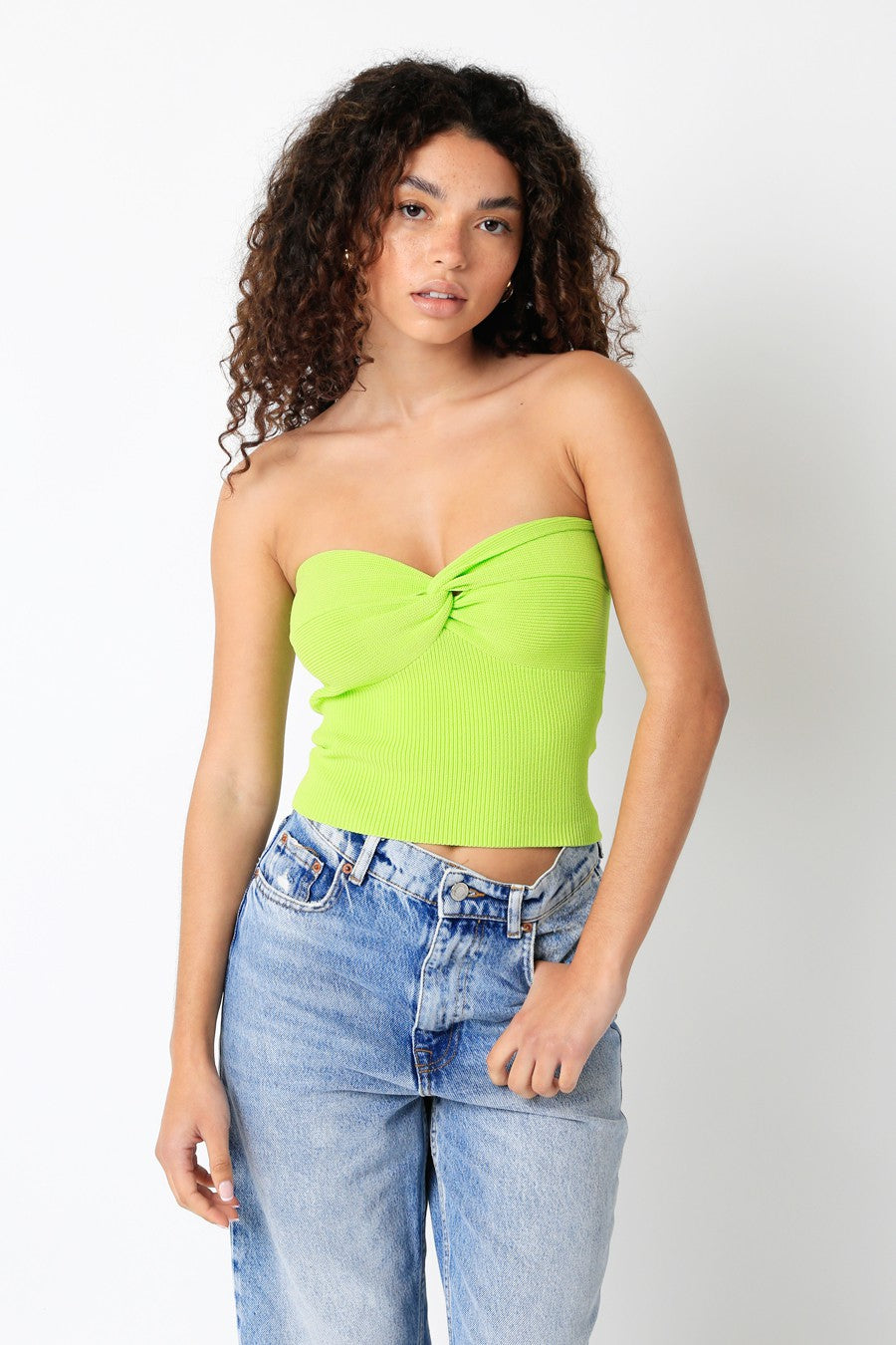 Strapless Ribbed Front Knot Tank