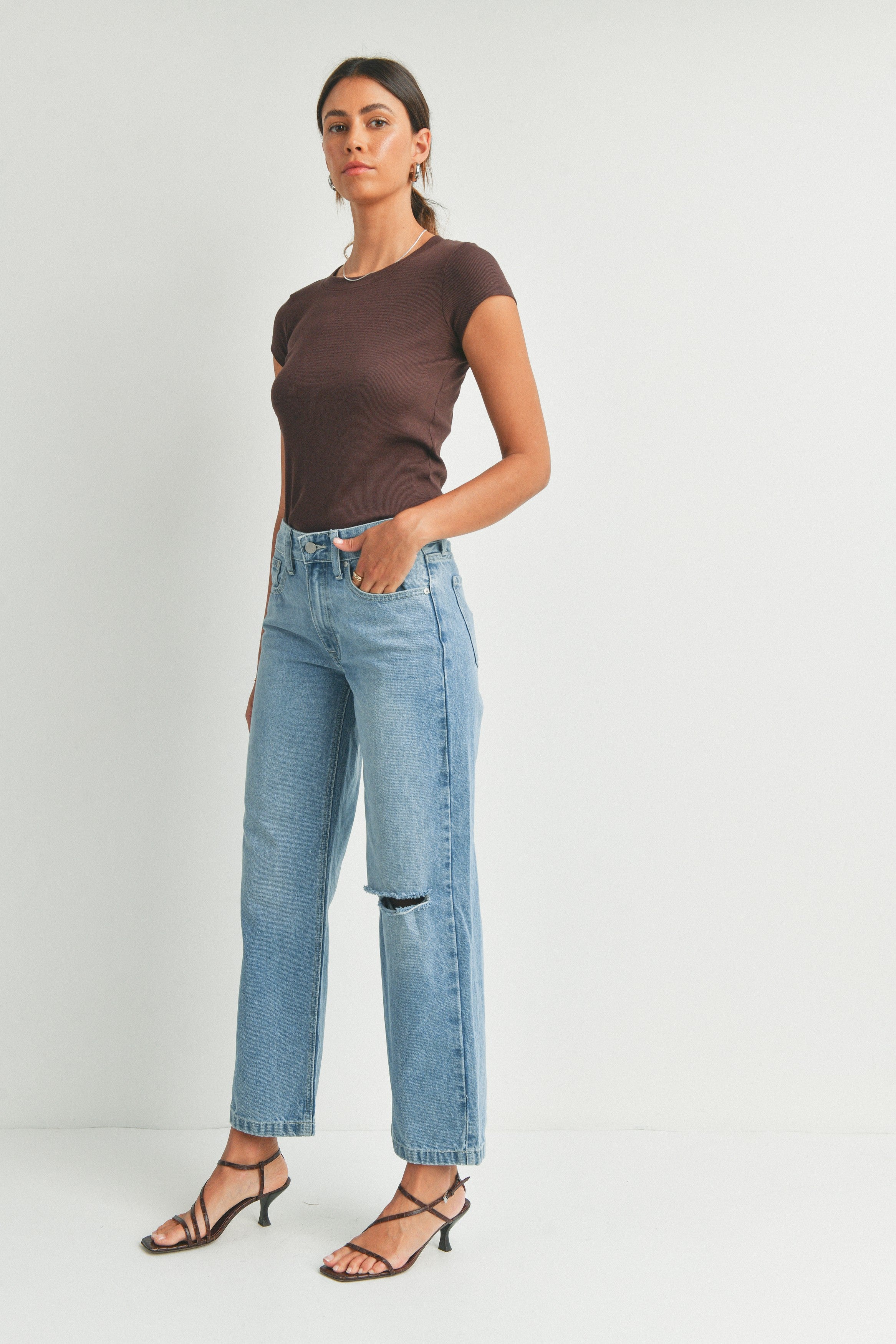Relaxed Mid Rise Straight Leg Jeans