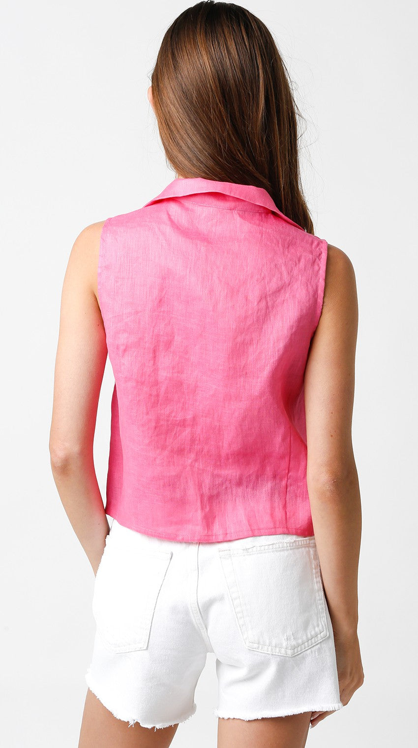 Sleeveless Front Button Collared Top