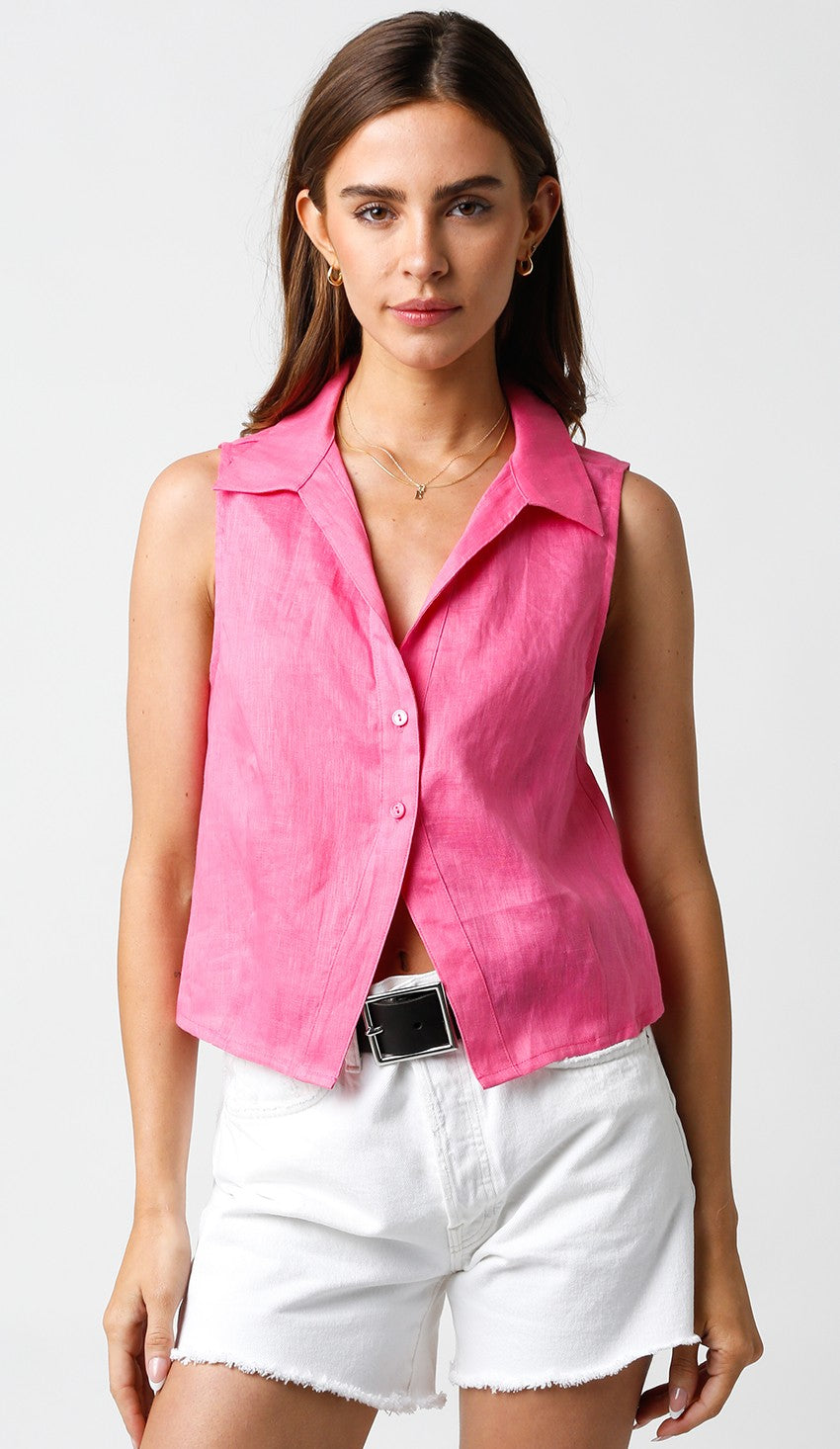 Sleeveless Front Button Collared Top