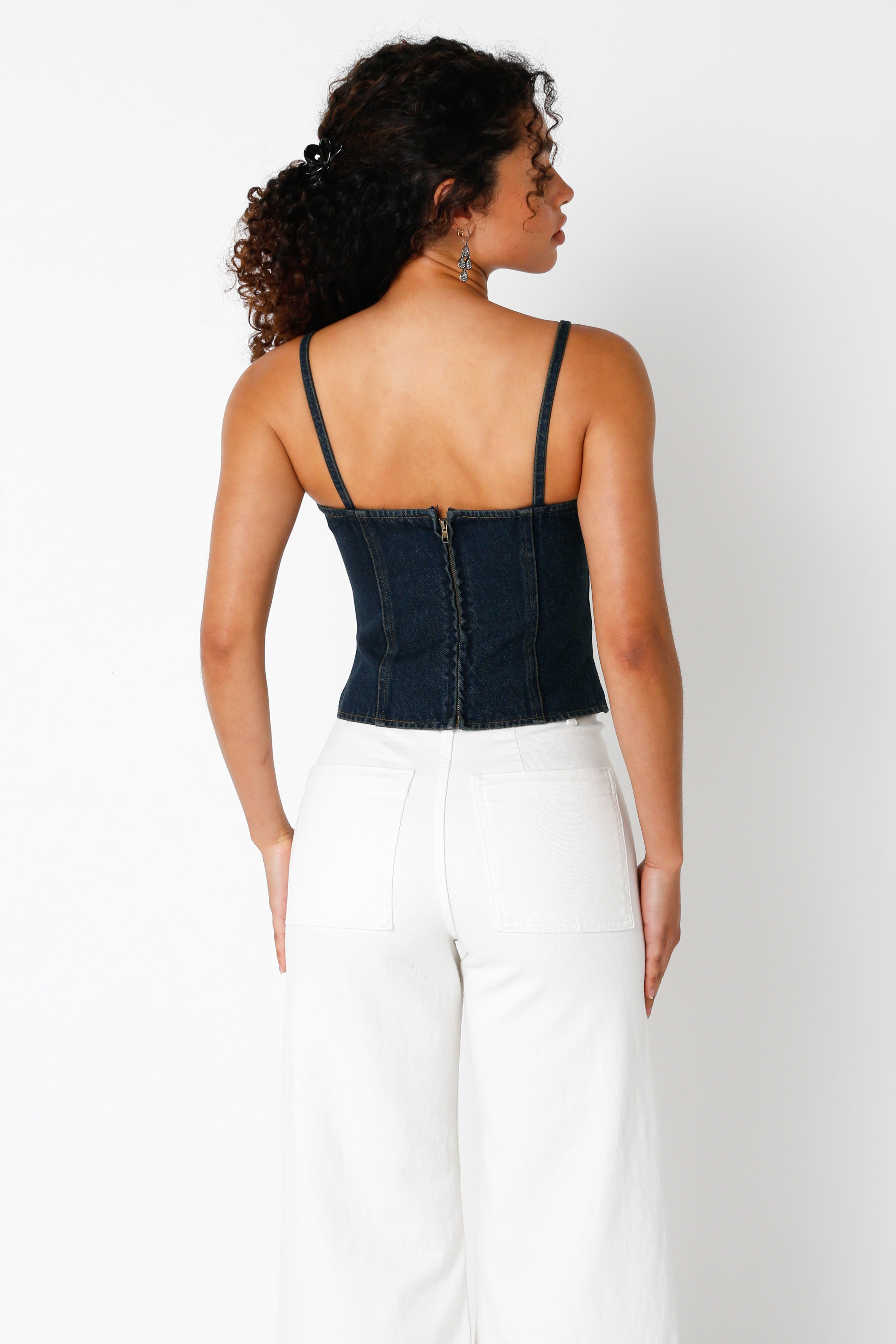 Scoop Neck Denim Tank W/ Boning