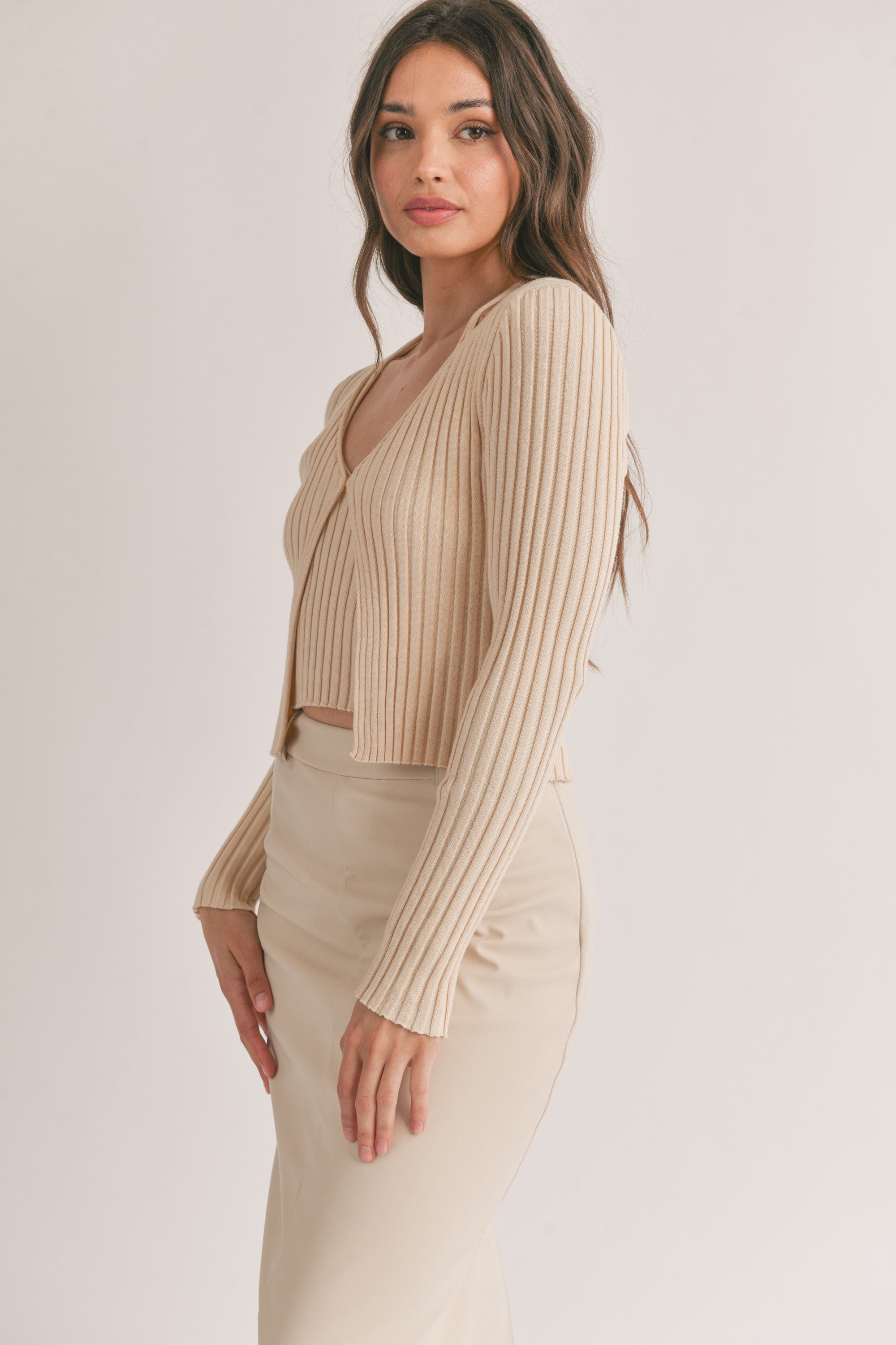 Ribbed Knit Double Layered Sweater Top
