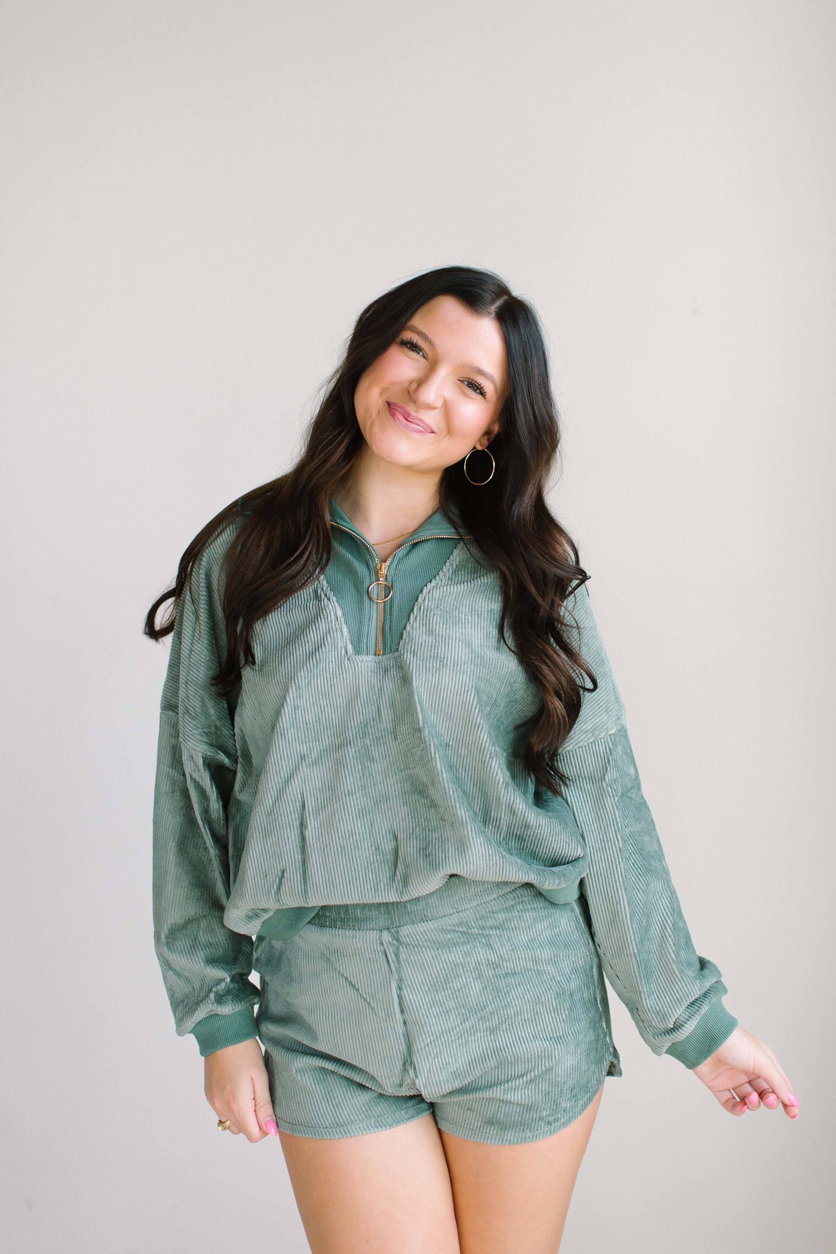Corduroy Half Zip & Short Set