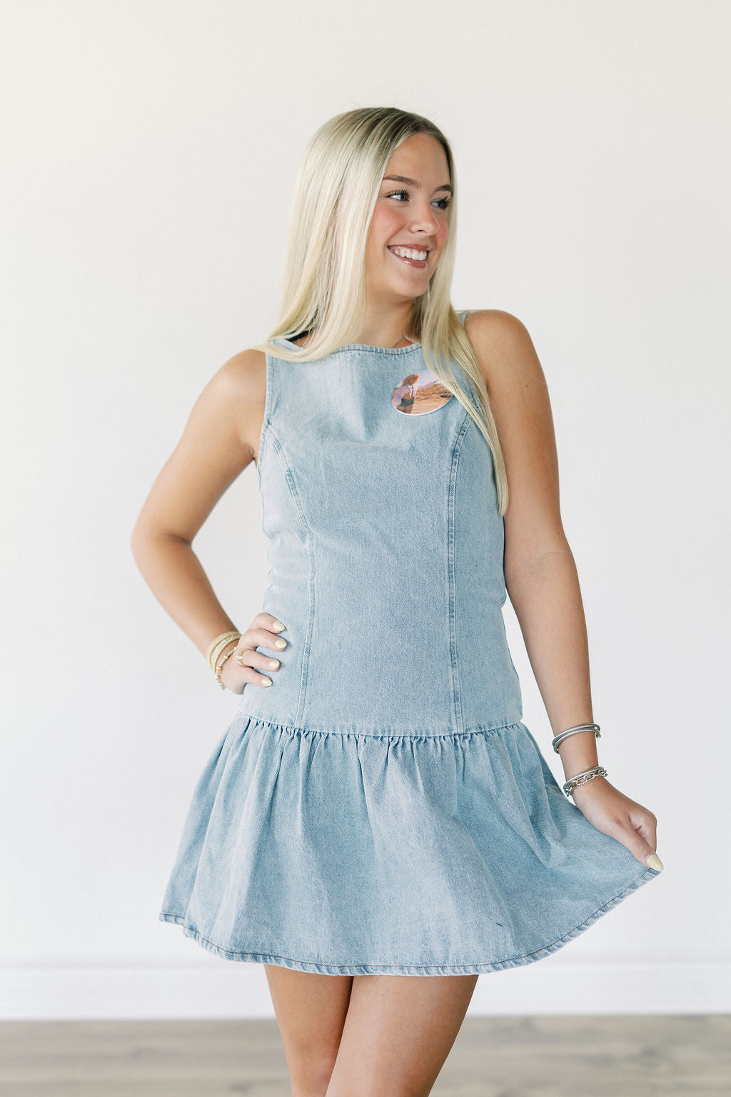 Boat Neck Drop Waist Mini Dress