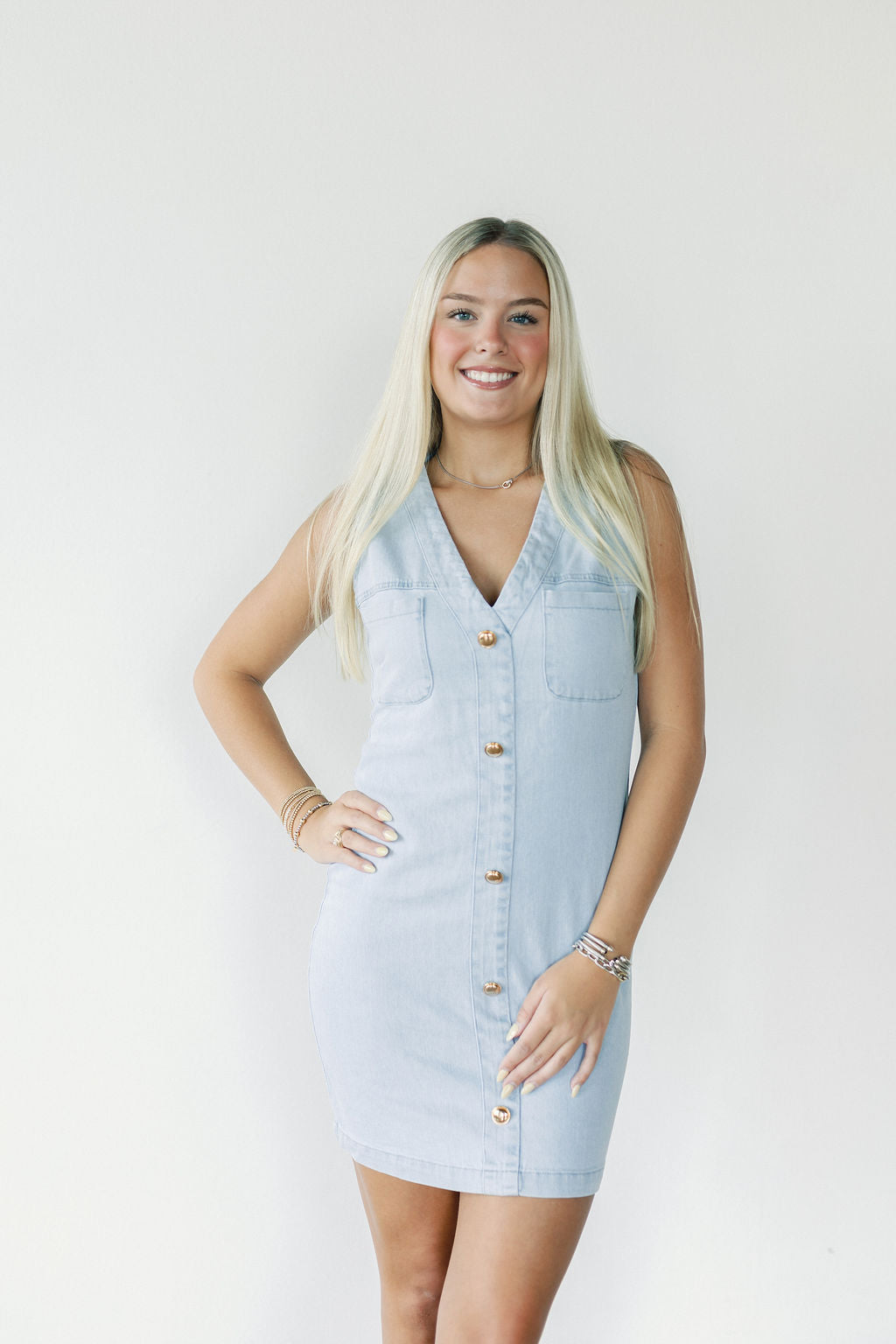 Sleeveless Denim Button Up Mini Dress