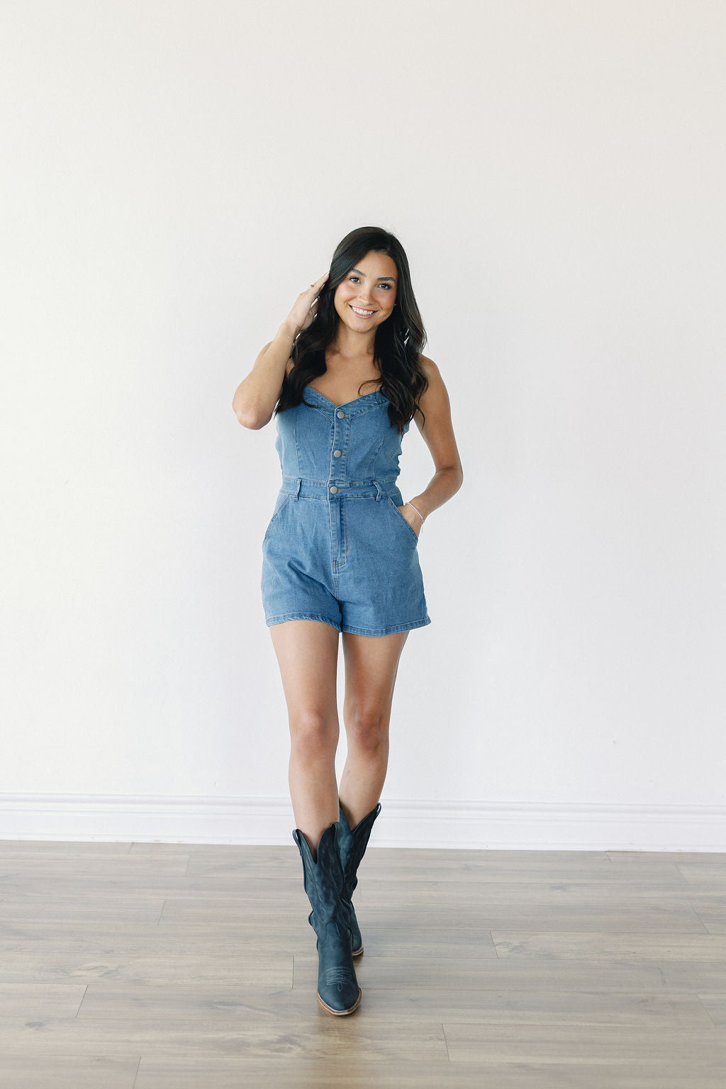 Cami Button Down Denim Romper