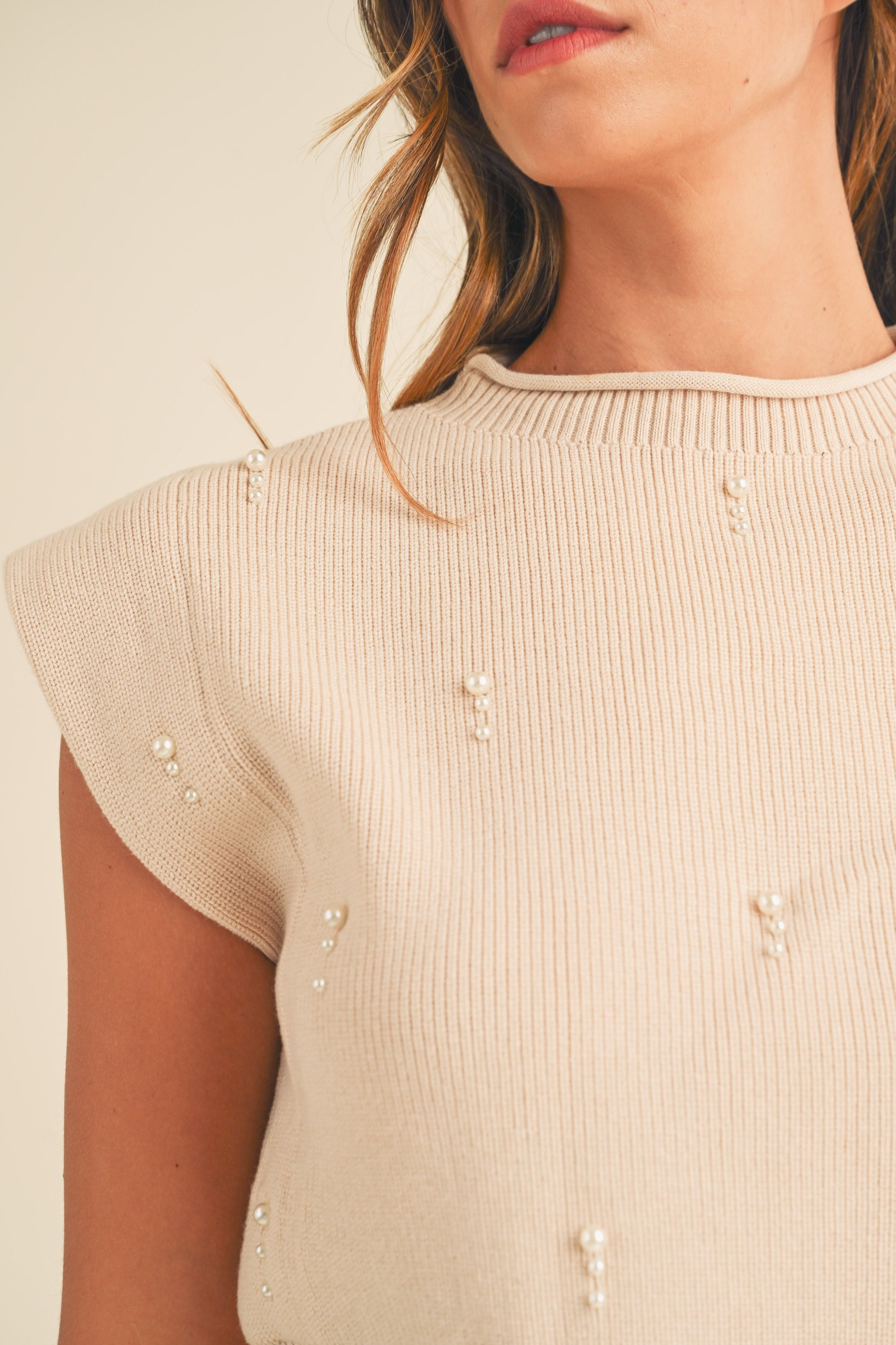 Pearl Detail Cropped Sweater Top