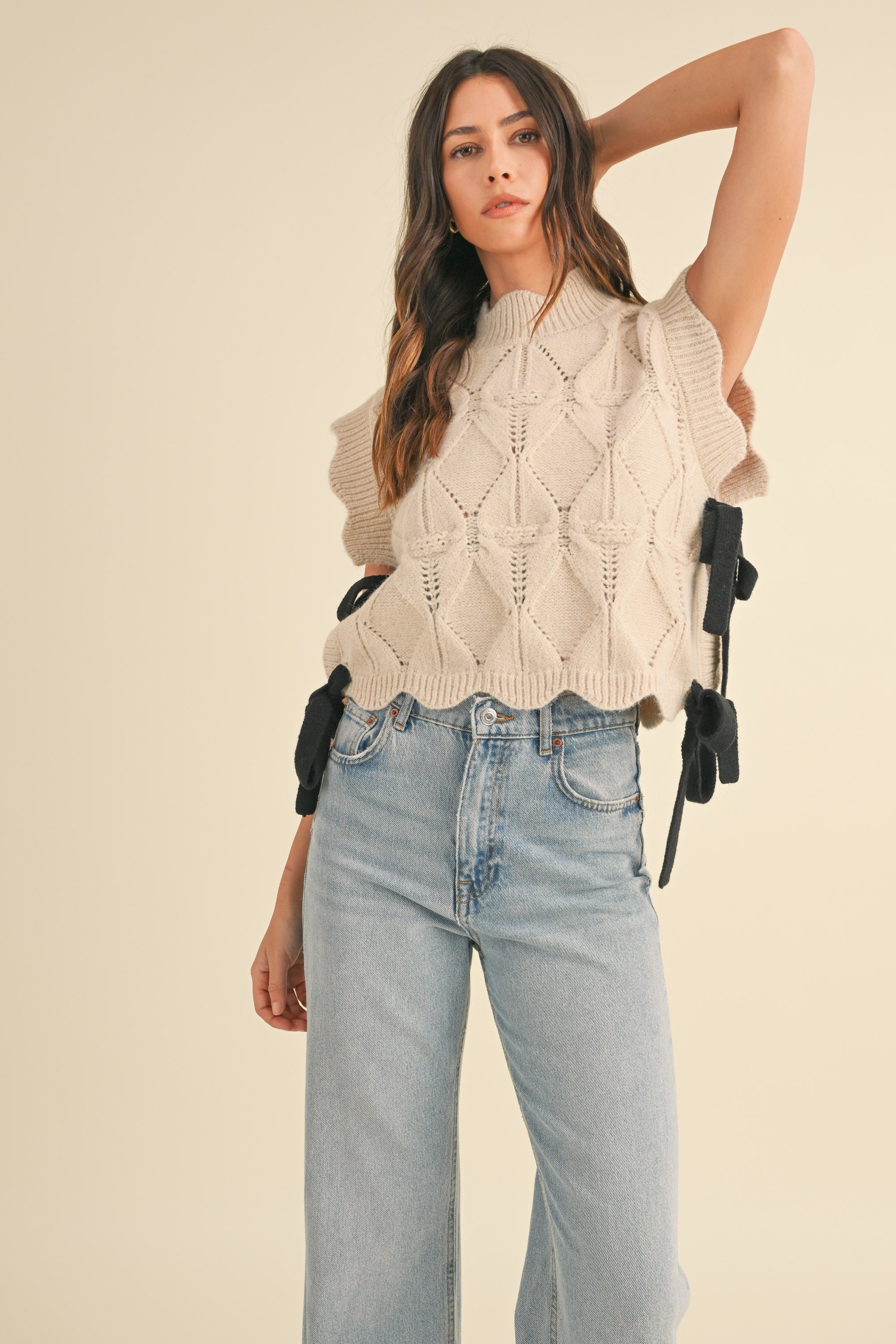 Scalloped Knit Vest W/ Side Bows