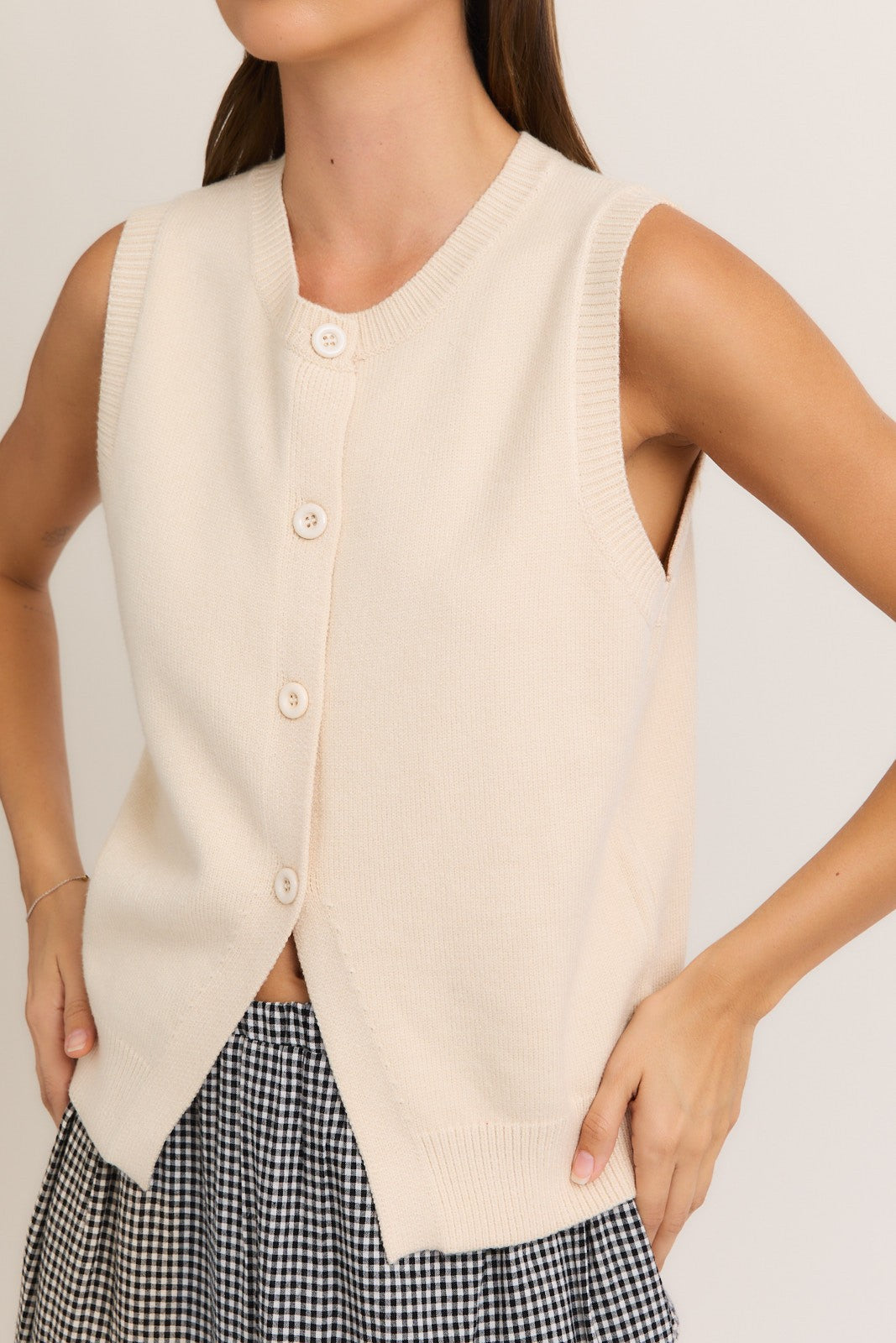 Sleeveless Button Front Sweater Top