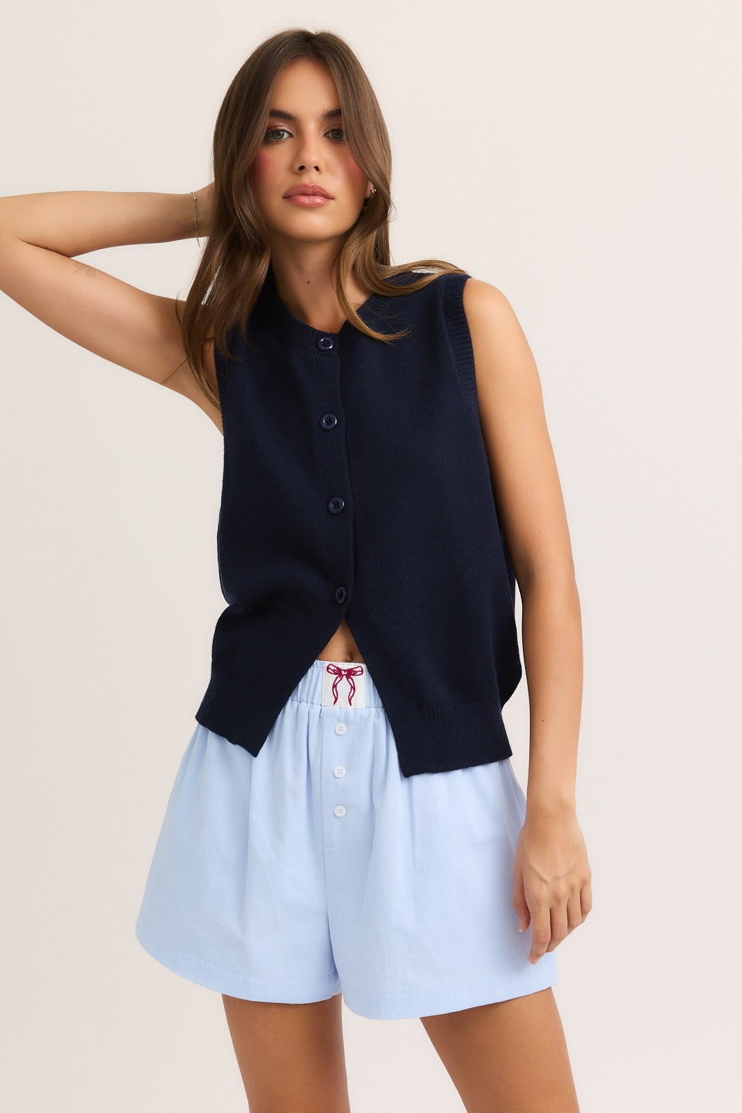 Sleeveless Button Front Sweater Top