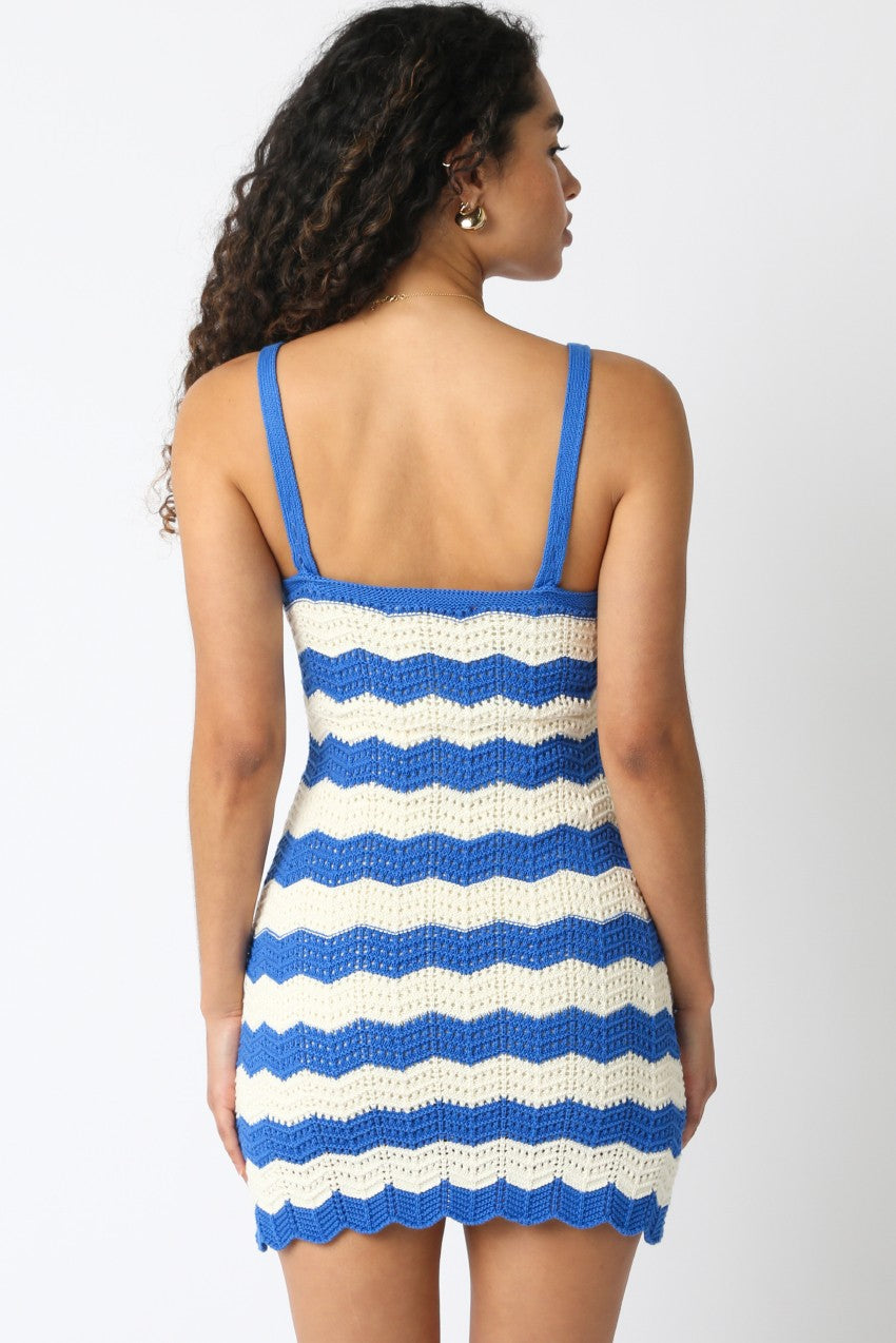 Knit Striped Crochet Mini Dress