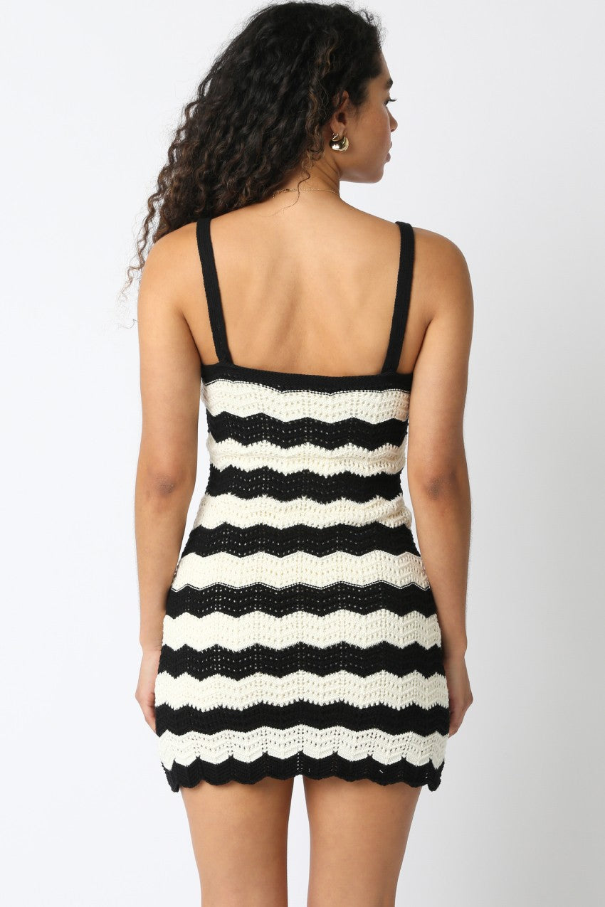 Knit Striped Crochet Mini Dress