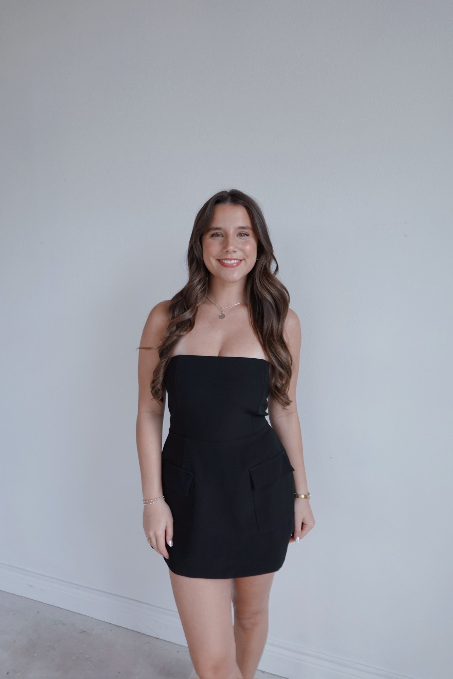 Strapless A-Line Front Pocket Mini Dress