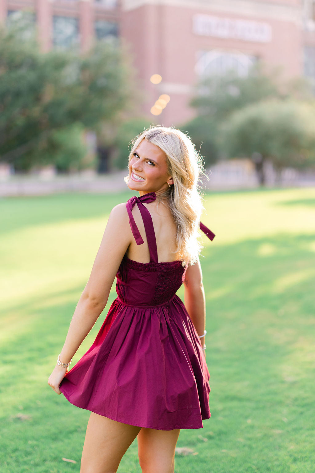 Shoulder tie Rouched Bodice Mini Dress