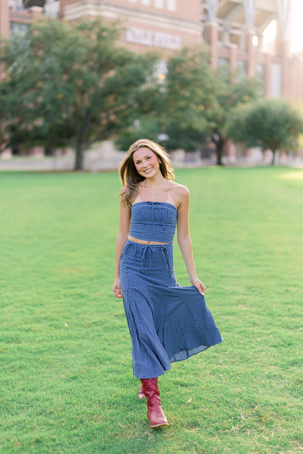 Lace Trim Tube Top W/ Flare Midi Skirt Set