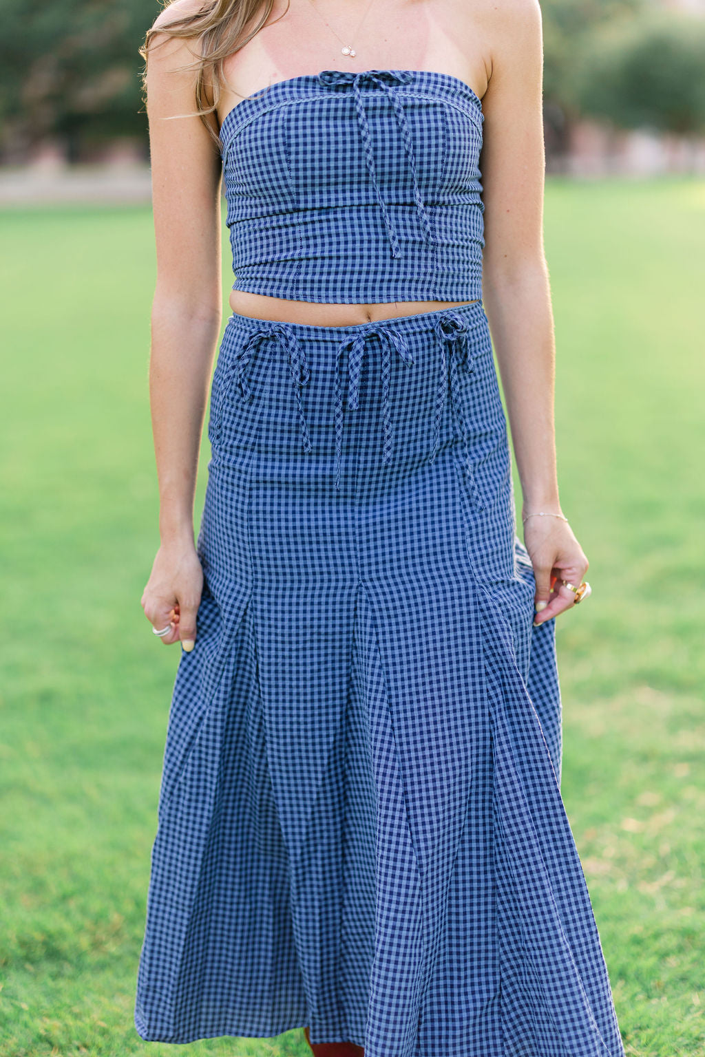 Lace Trim Tube Top W/ Flare Midi Skirt Set