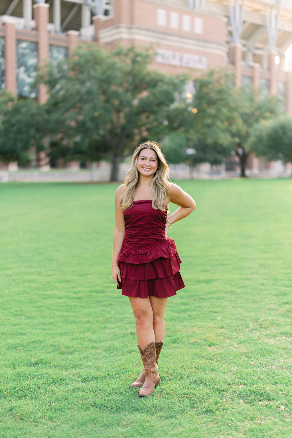 Strapless Ruched Tiered Ruffle Mini Dress