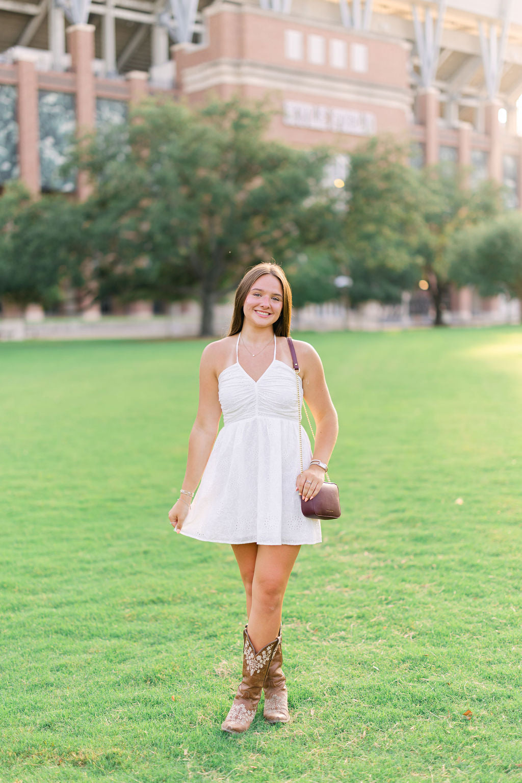 Halter Eyelet Smocked Mini Dress