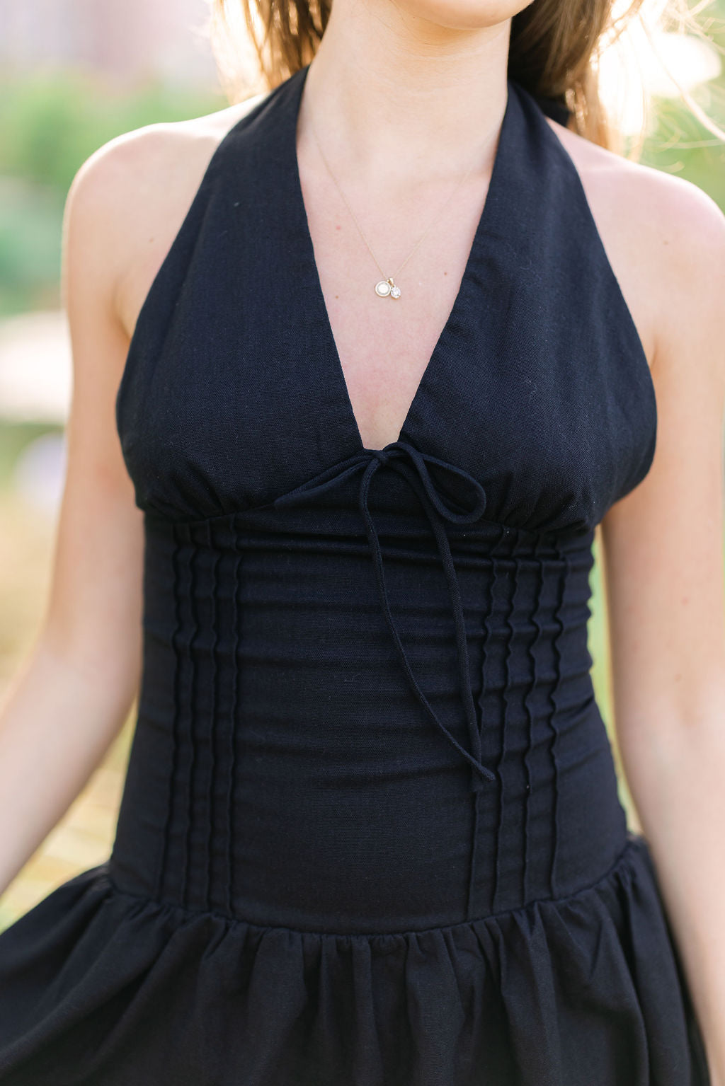 Cotton Blend Halter Mini Dress