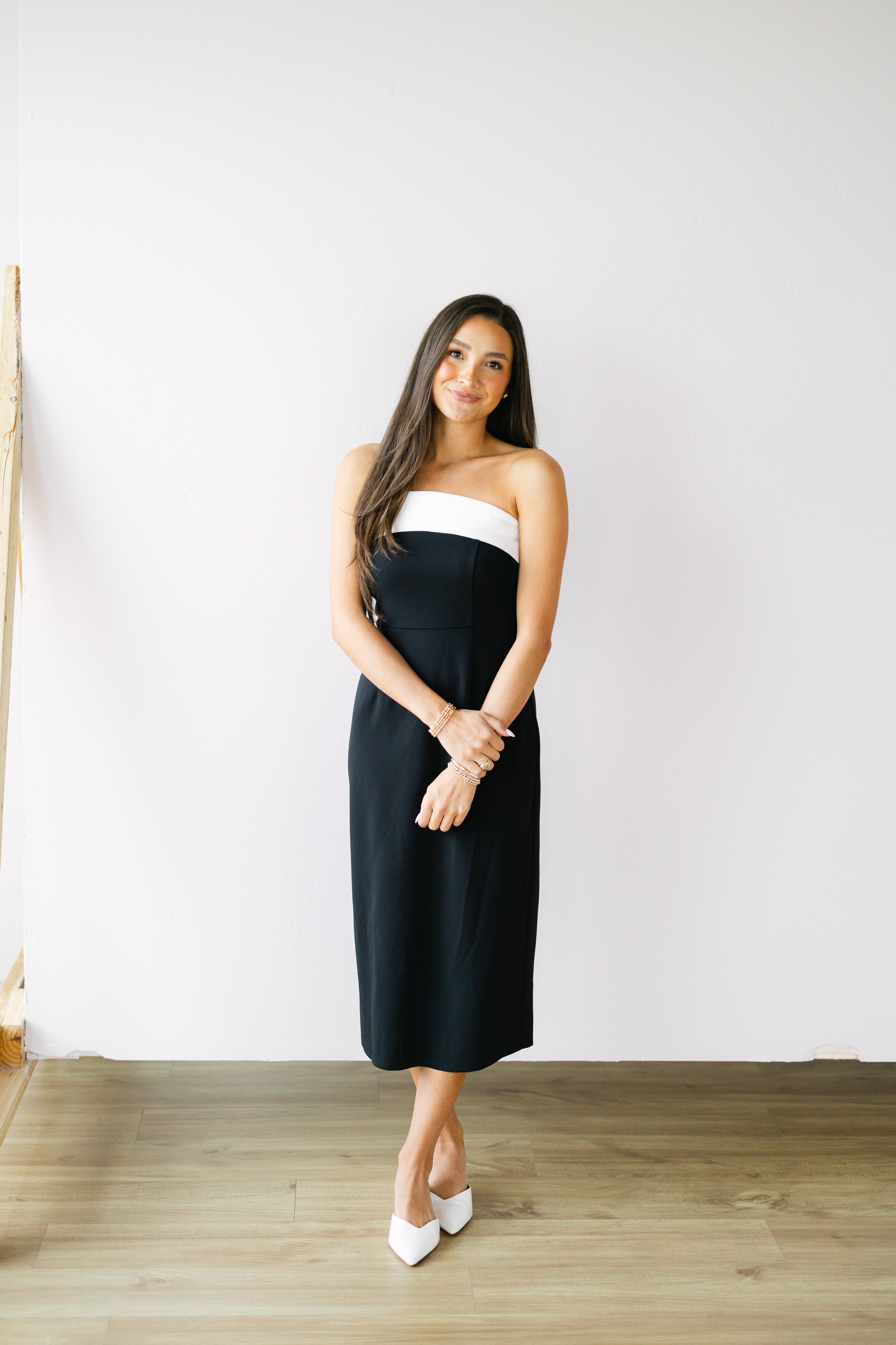 Strapless Colorblock Midi Dress