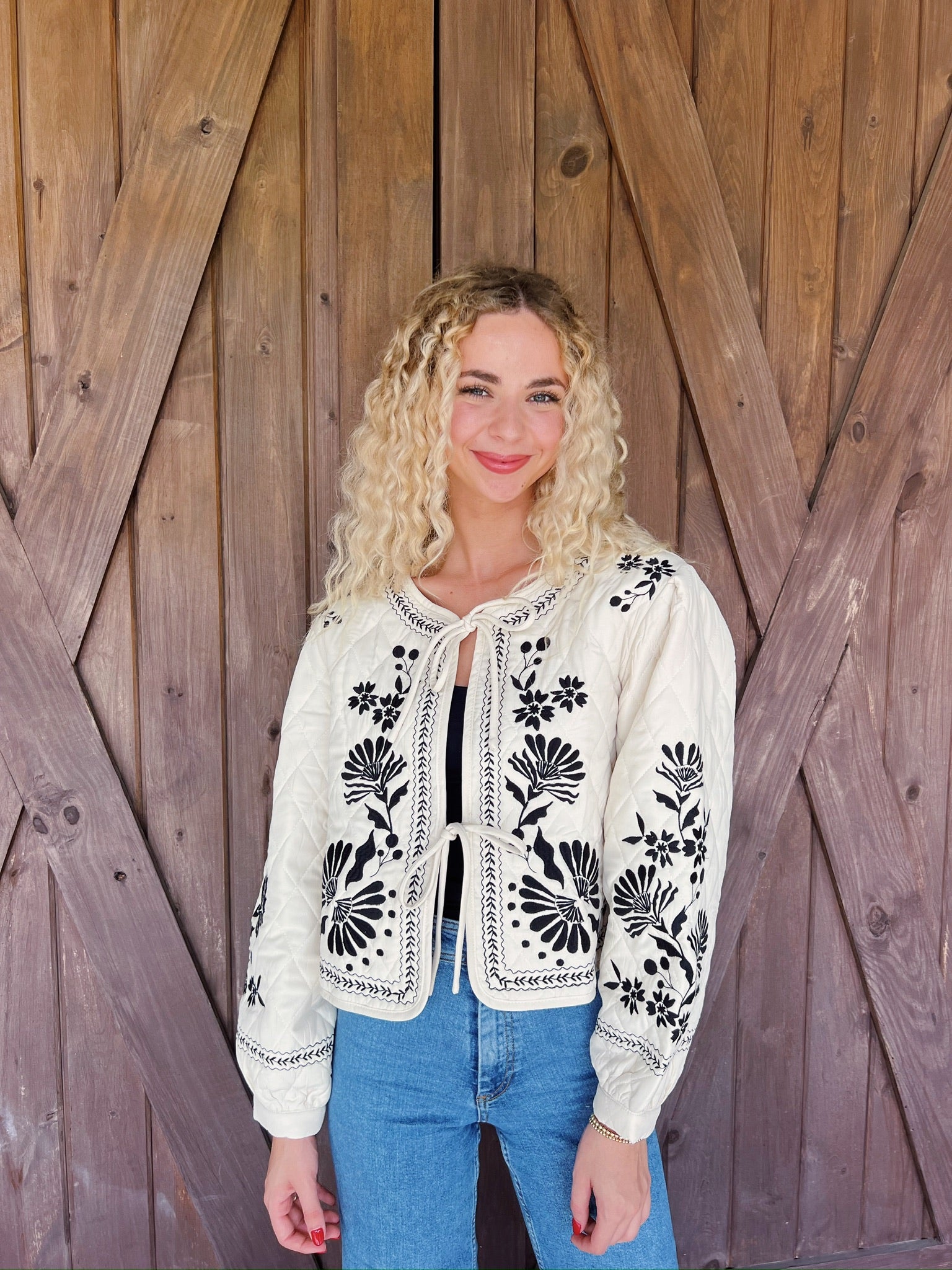 Embroidered Quilted Tie Jacket