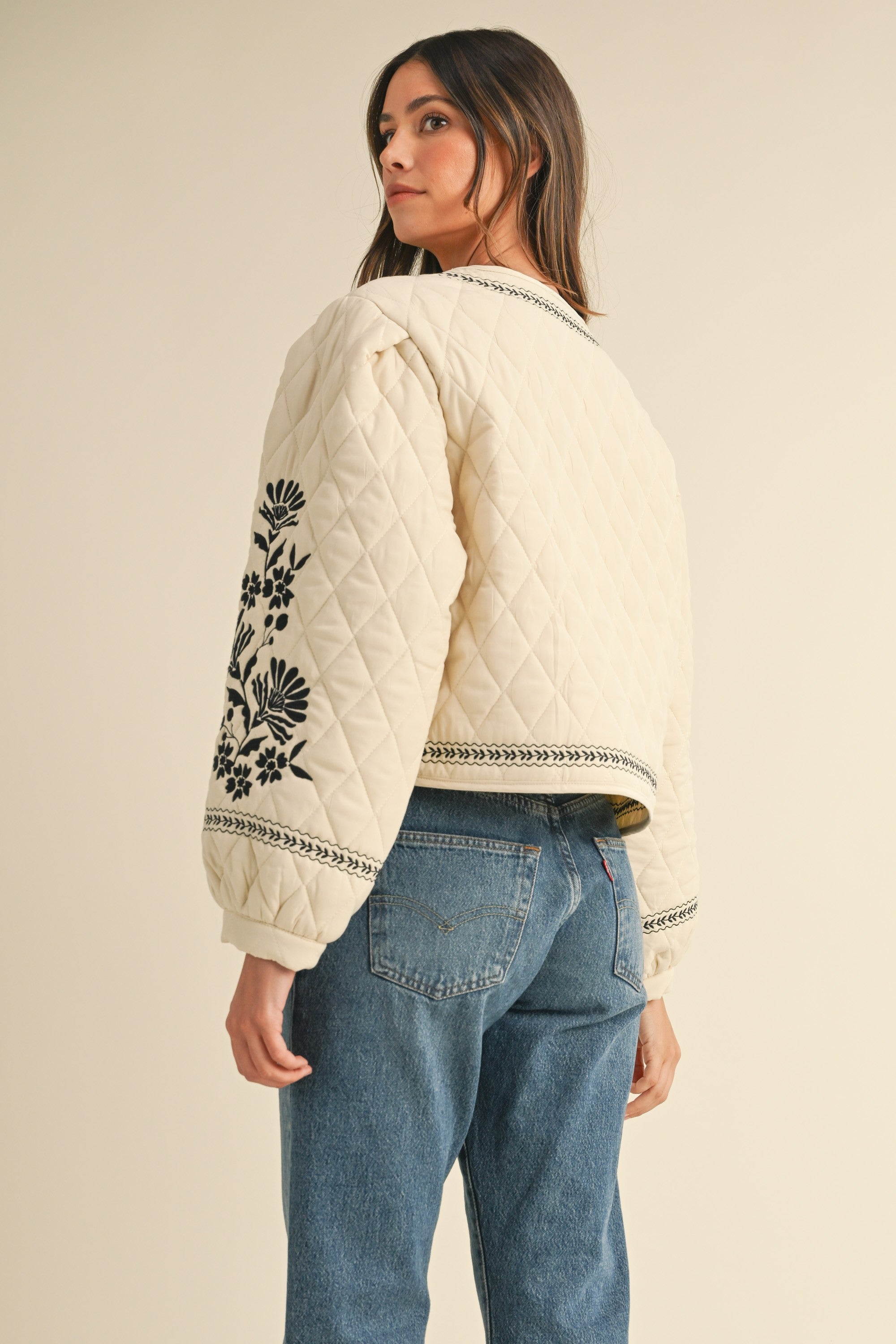 Embroidered Quilted Tie Jacket