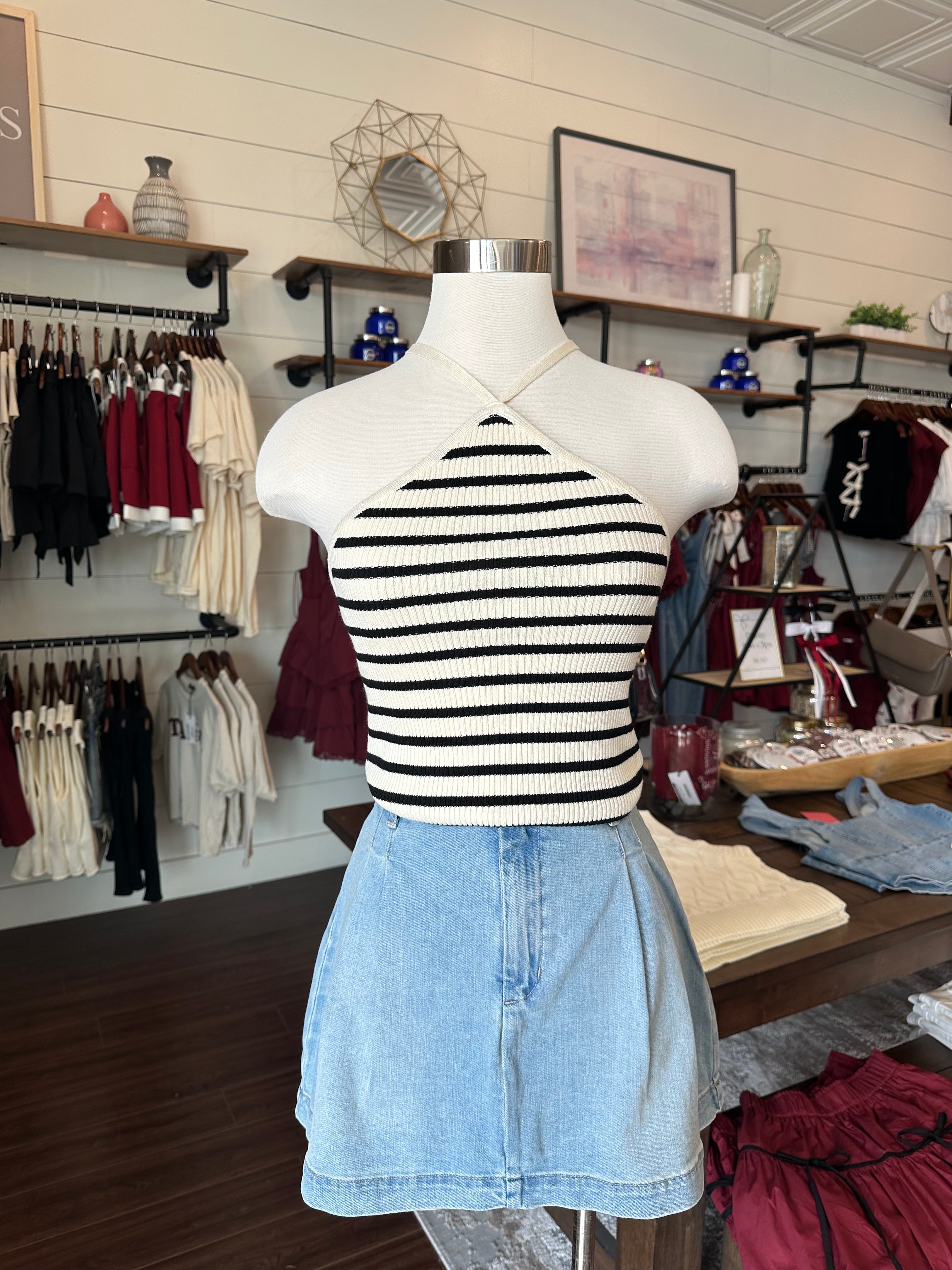 Striped Halter Crop Top