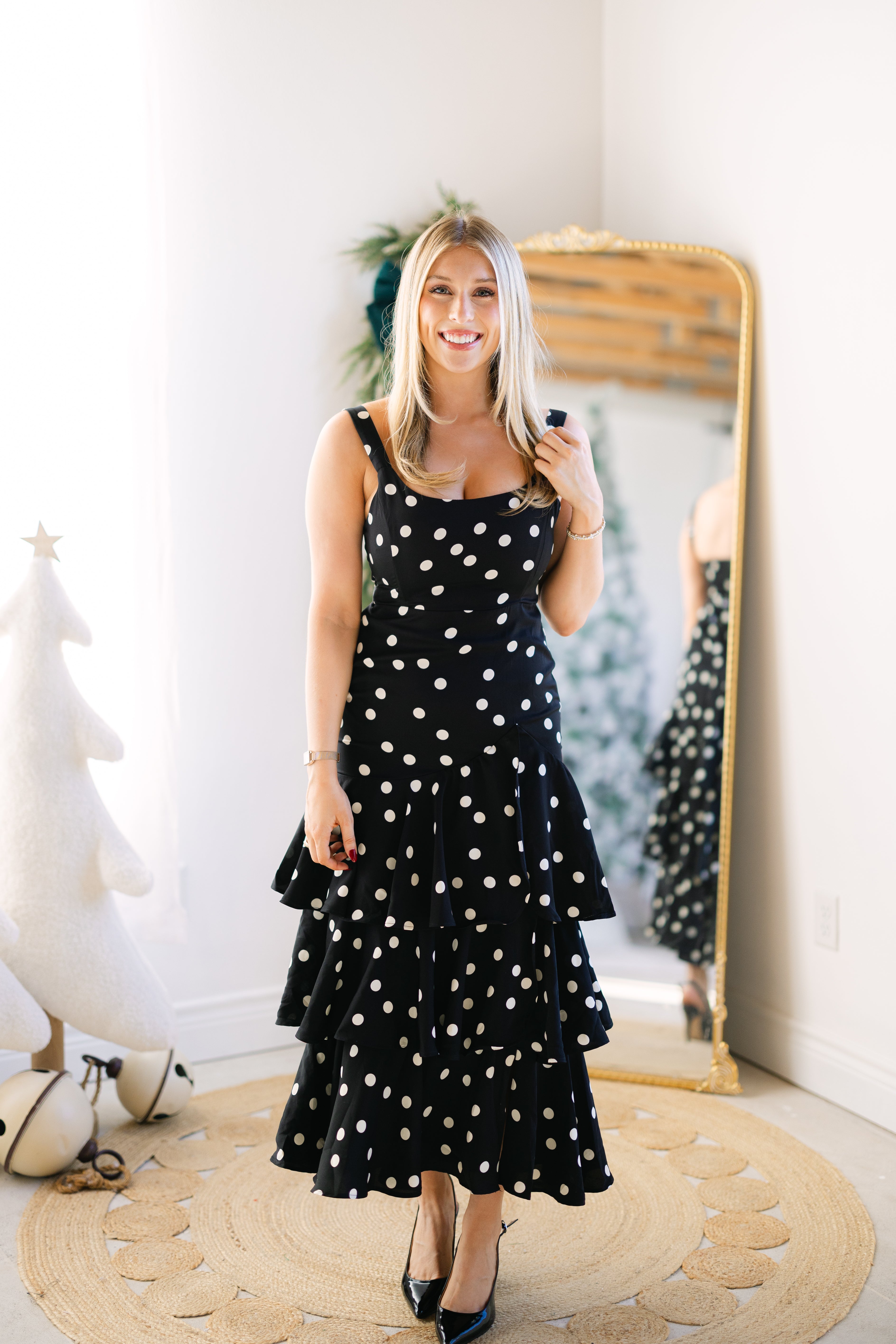 Polka Dot Printed Tiered Mini Dress