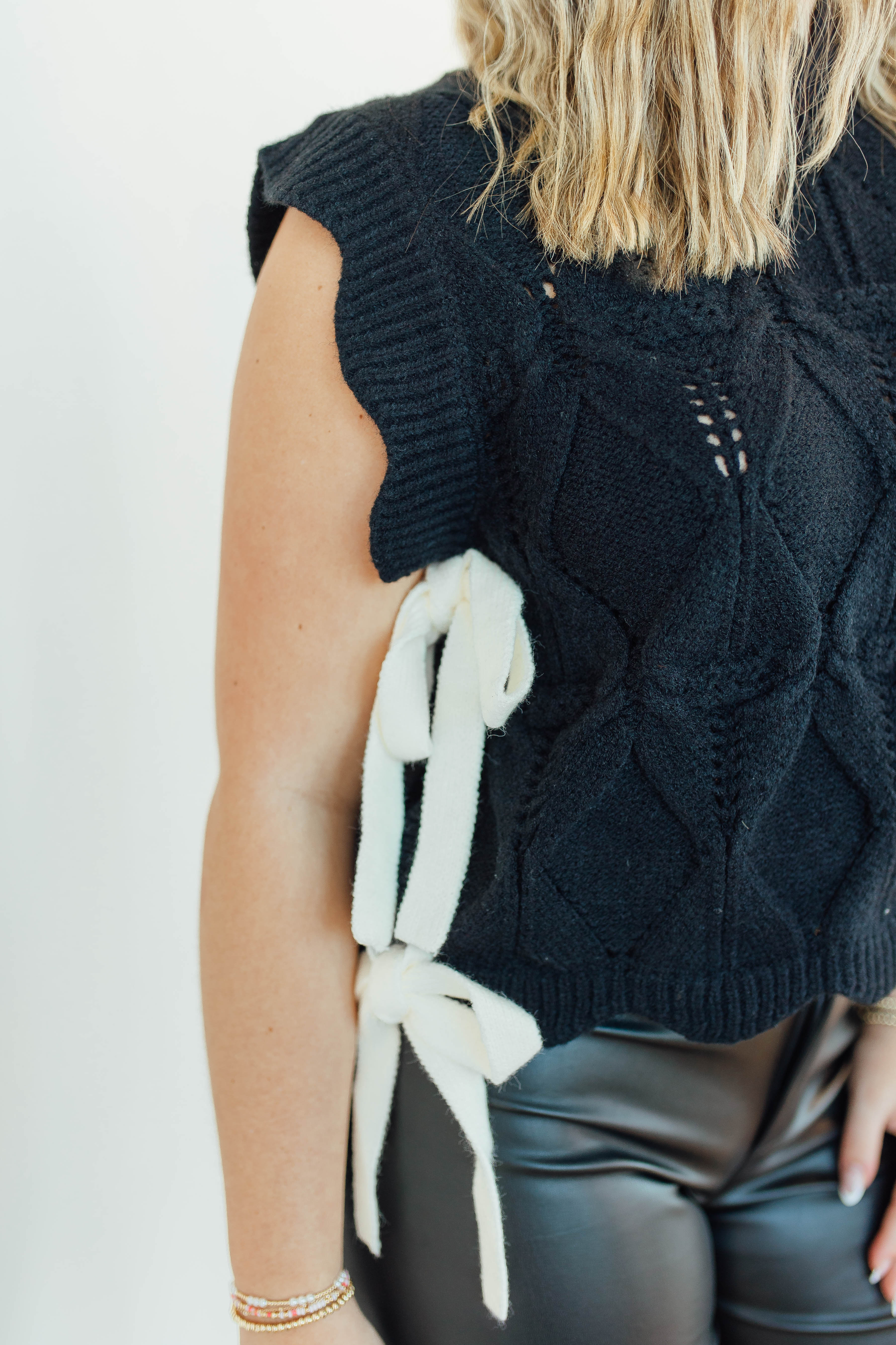 Scalloped Knit Vest W/ Side Bows