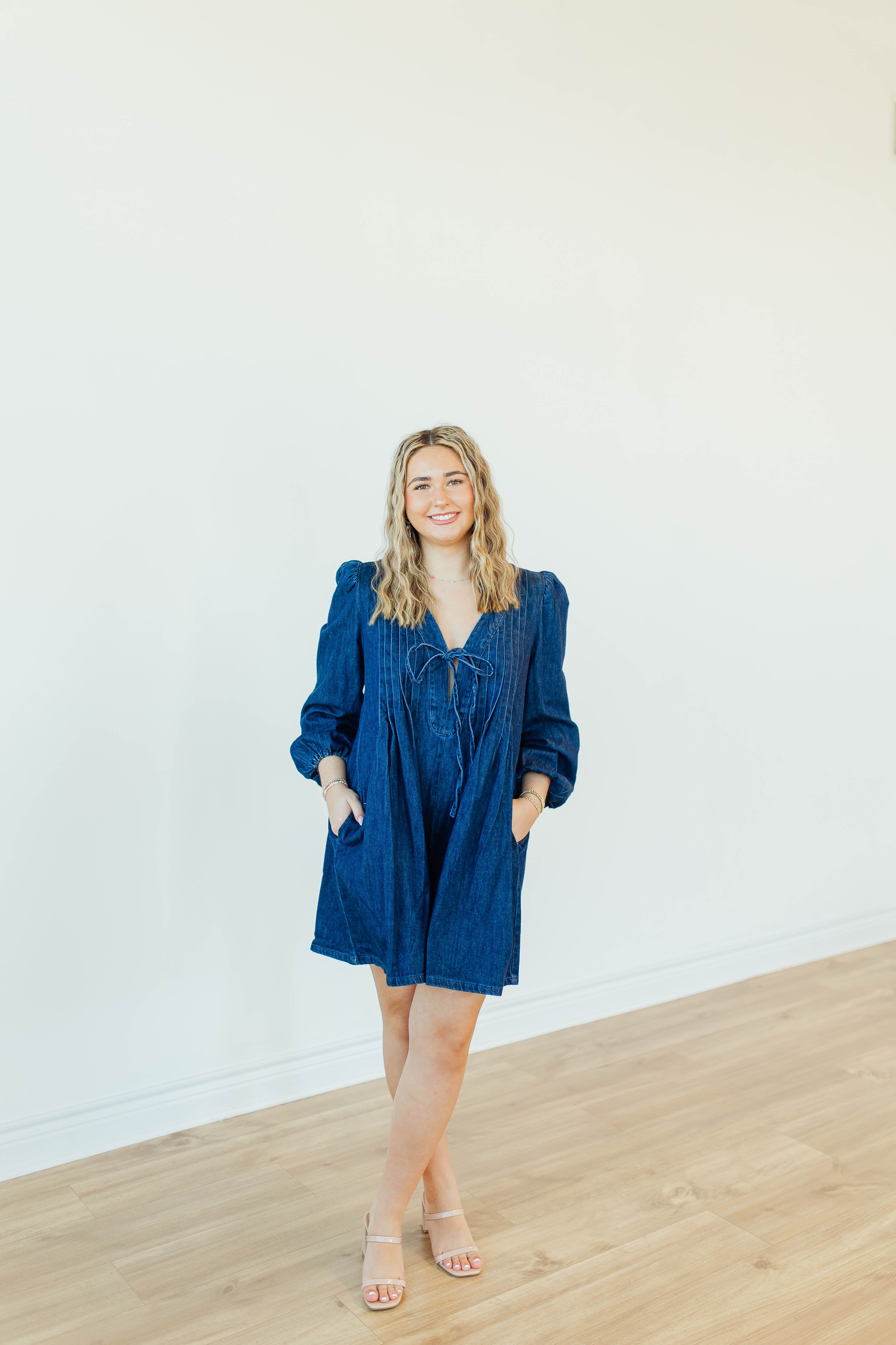 Long Sleeve Flowy Denim Romper