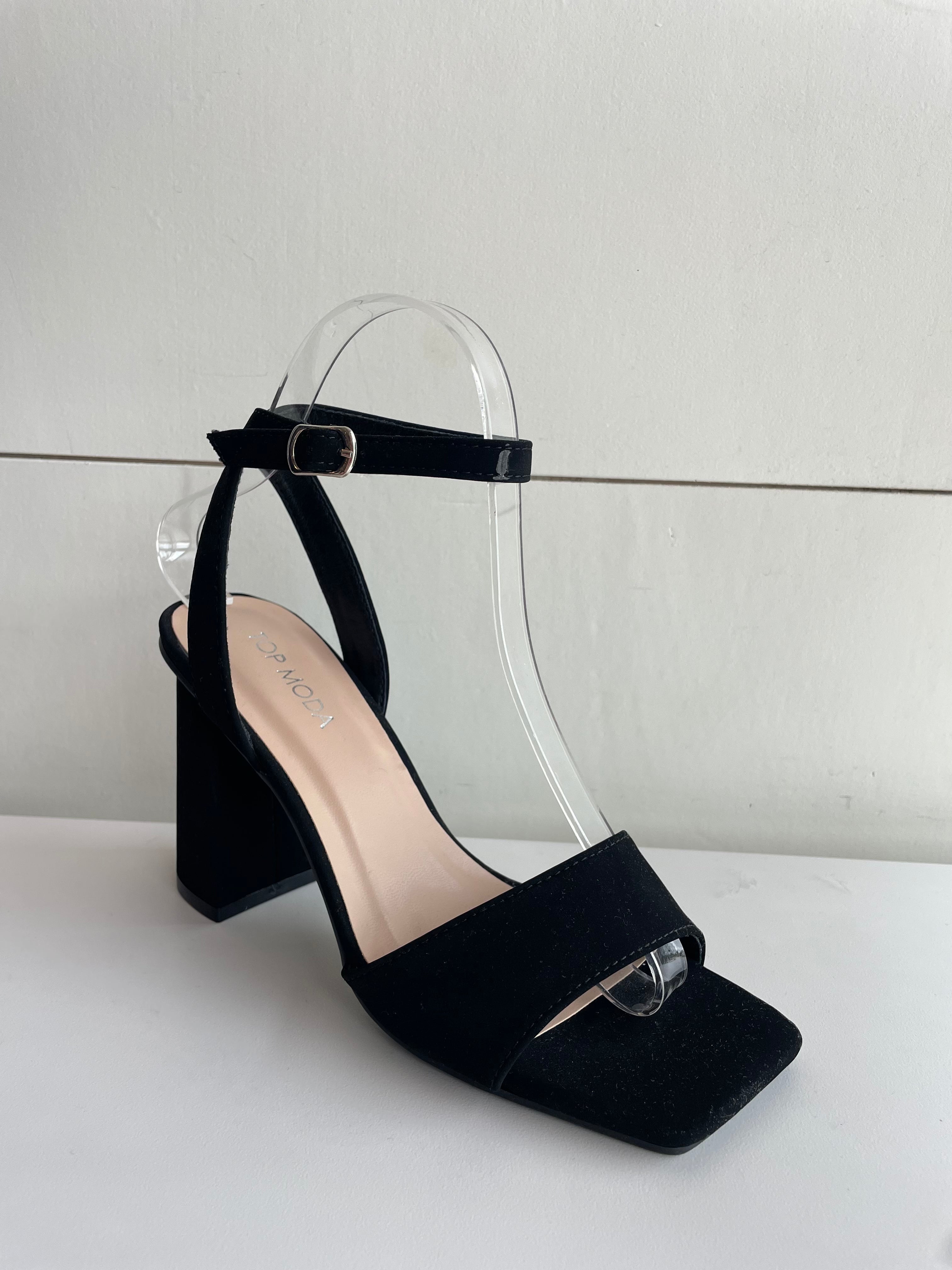 Square Toe Ankle Strap Chunky Heel