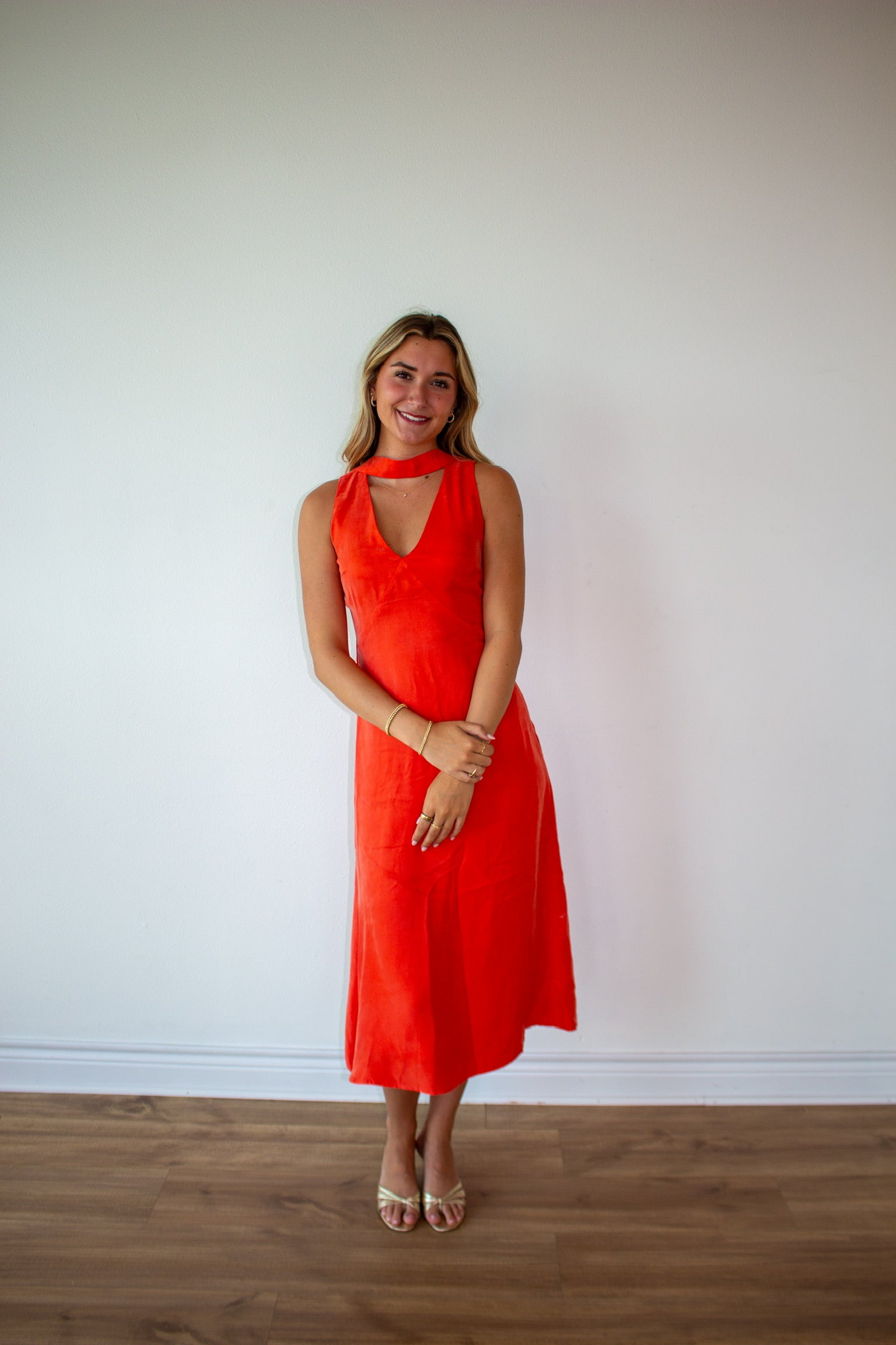 Double Layer Maxi Dress W/ Neck Scarf