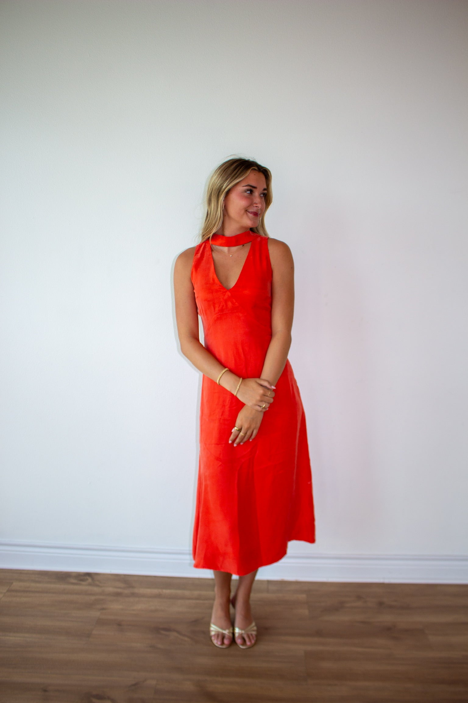 Double Layer Maxi Dress W/ Neck Scarf