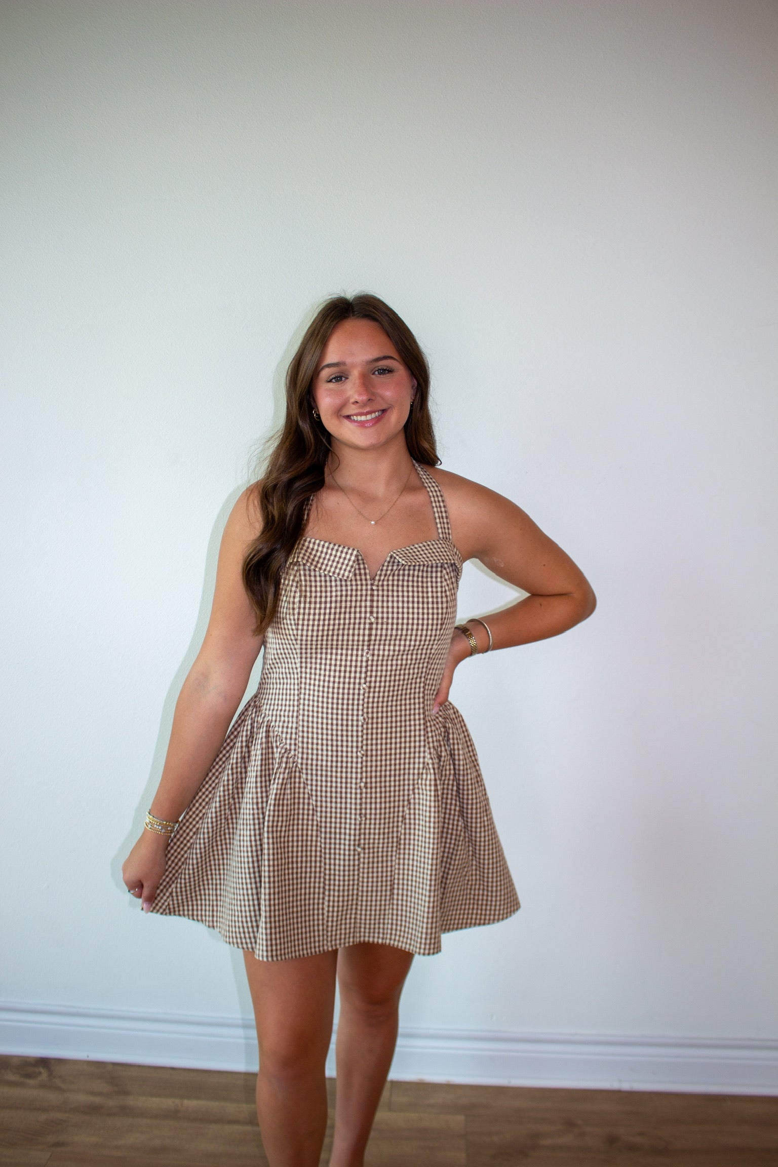Gingham Halter Neck Mini Dress